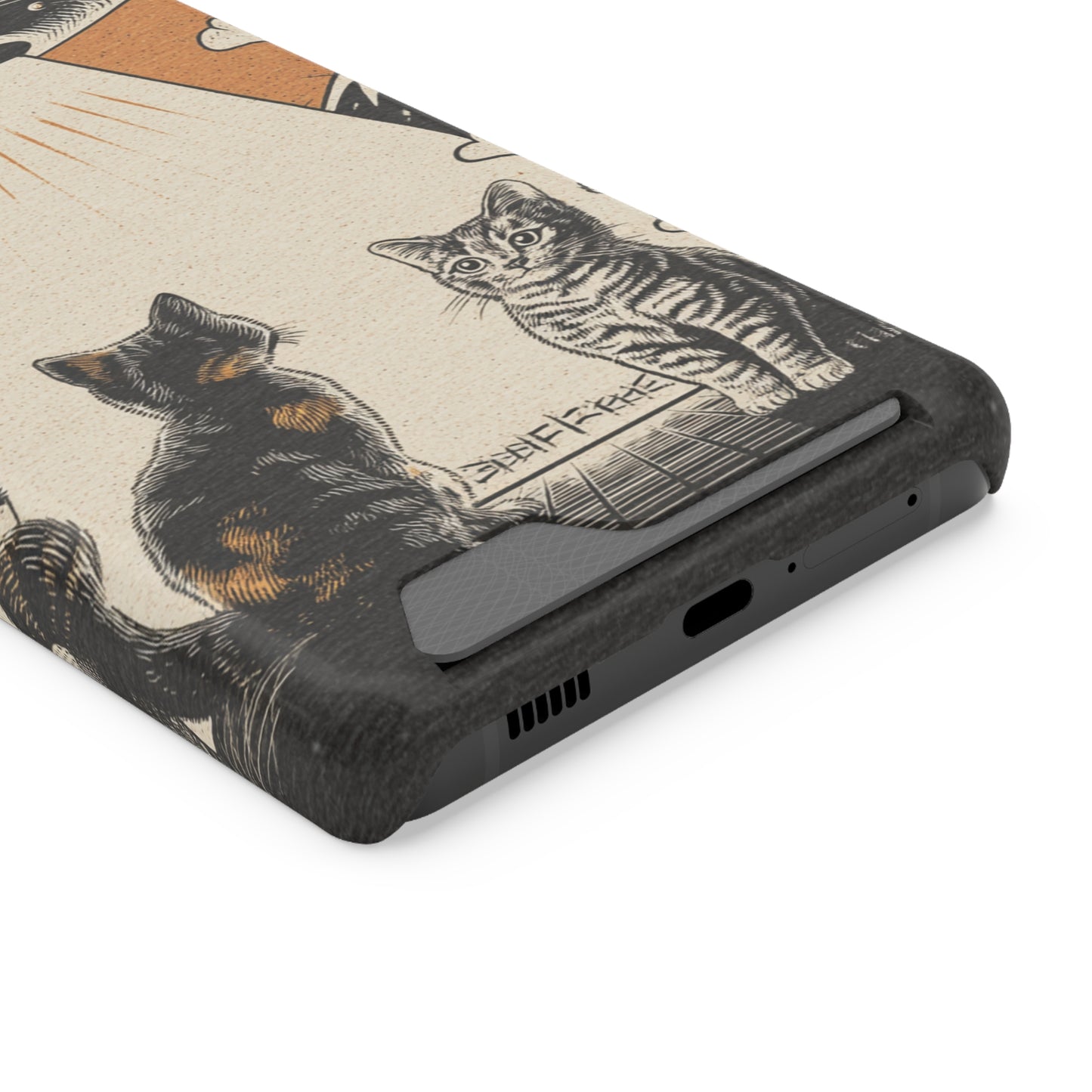 Cat UFO Phone Case with Card Holder, Trendy Cat Lover Gift, Space Theme Accessories, Unique Pet Owner Present, Cute Feline Design