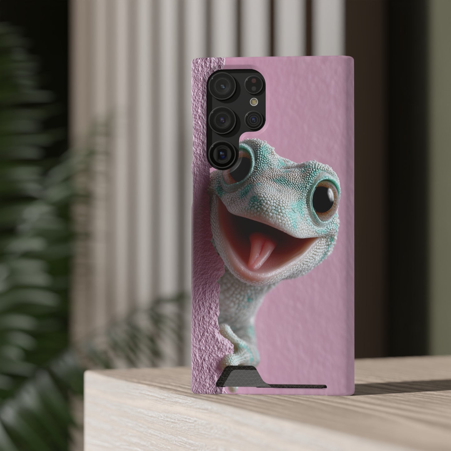 Fun Gecko Phone Case with Card Holder, Cute Cell Phone Accessory, Animal Lover Gift, Party Favor, Unique Phone Cover