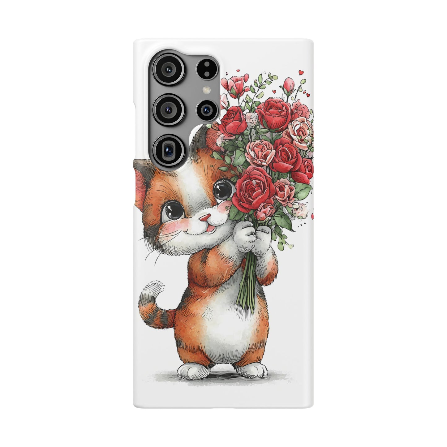 Cute Cat Snap Case with Floral Design, Pet Lovers Gift, Phone Protector for Valentine's Day, Cute Kitty Case, Animal Art Cover