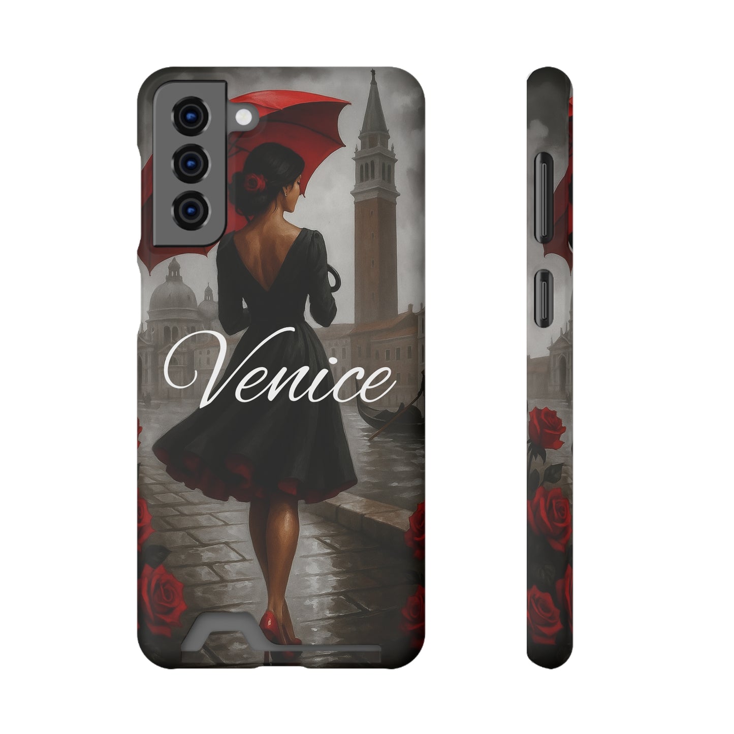Phone Case With Card Holder, Venice Woman Design, Rainy Day Phone Wallet, Traveler Gift, Italian Art Accessory, Cute Cellphone Cover