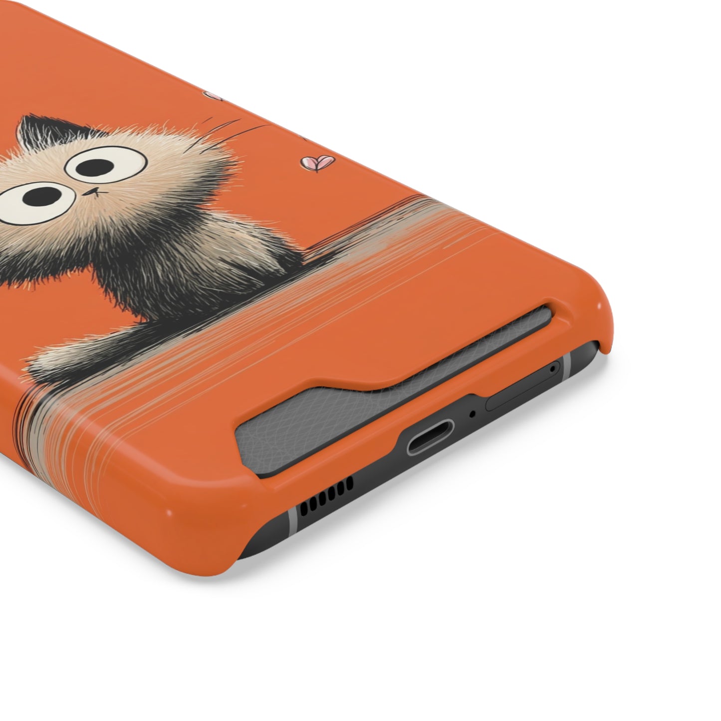 Cute Cat Phone Case with Card Holder, Playful Kitty Design, Pet Lover Gift, Cat Mom Accessory, Fun Birthday Present, Orange Cat Phone Case