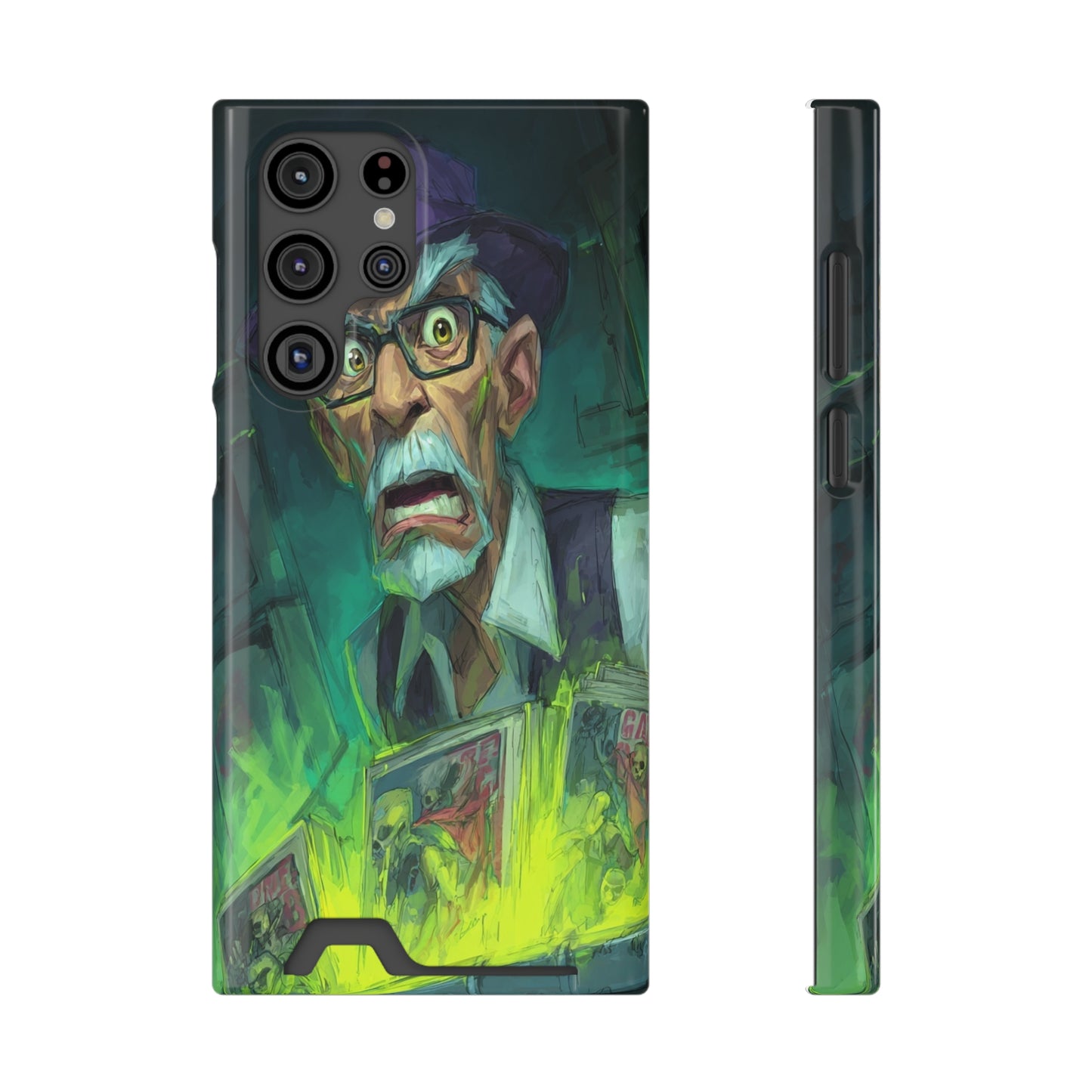 Spooky Illustrated Phone Case with Card Holder, Halloween Accessory, Unique Gift for Horror Fans, Stylish Phone Cover, Functional & Fun