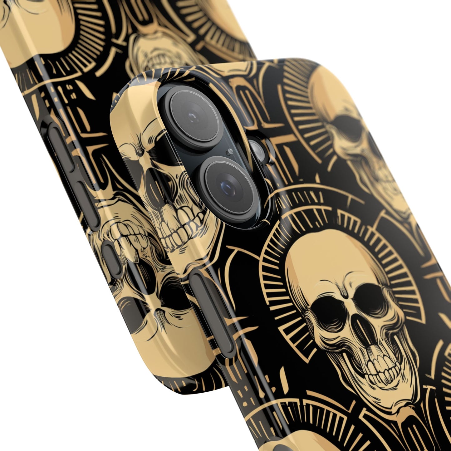 Gothic skull pattern polycarbonate snap phone case with dark edgy aesthetic design for goth and punk style lovers