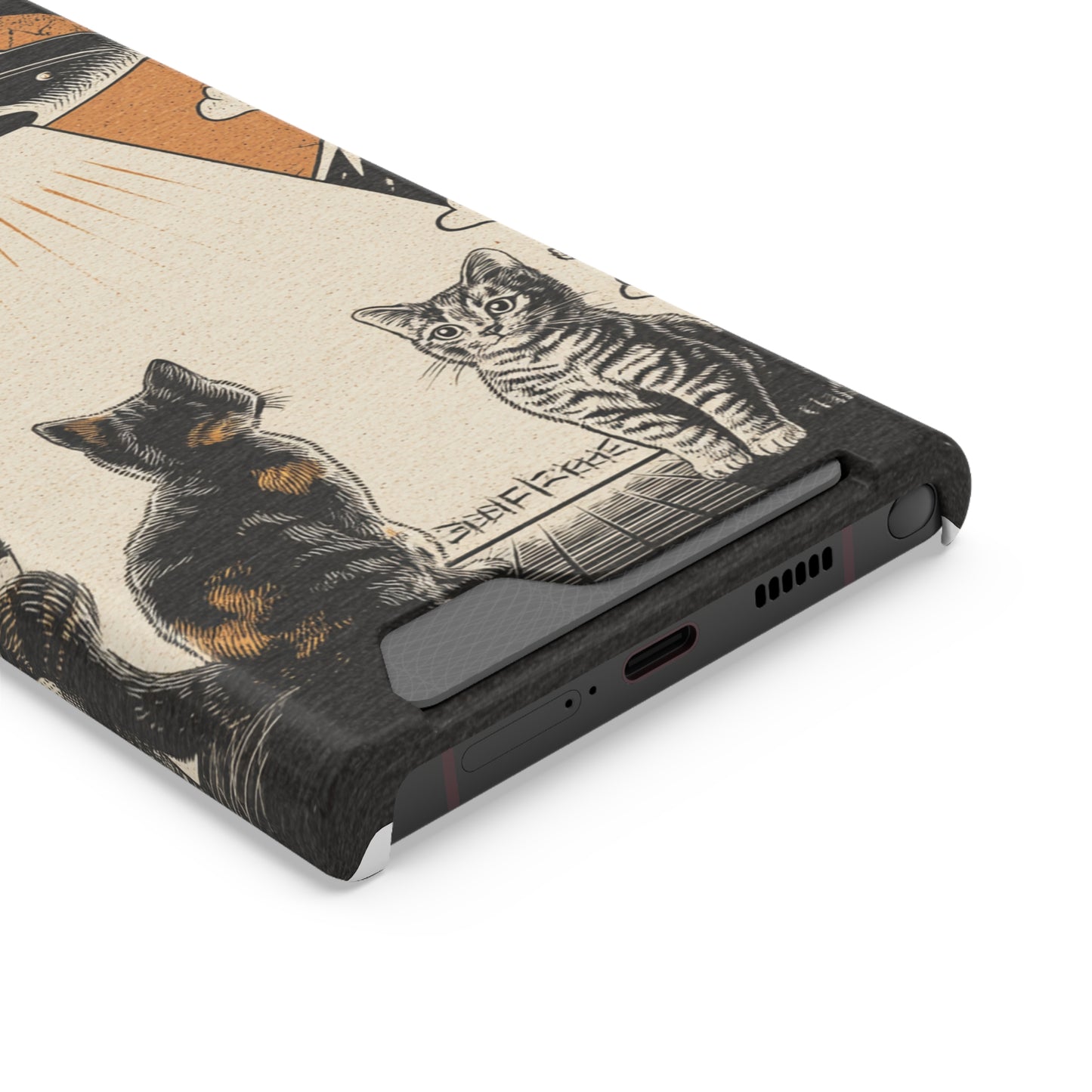 Cat UFO Phone Case with Card Holder, Trendy Cat Lover Gift, Space Theme Accessories, Unique Pet Owner Present, Cute Feline Design