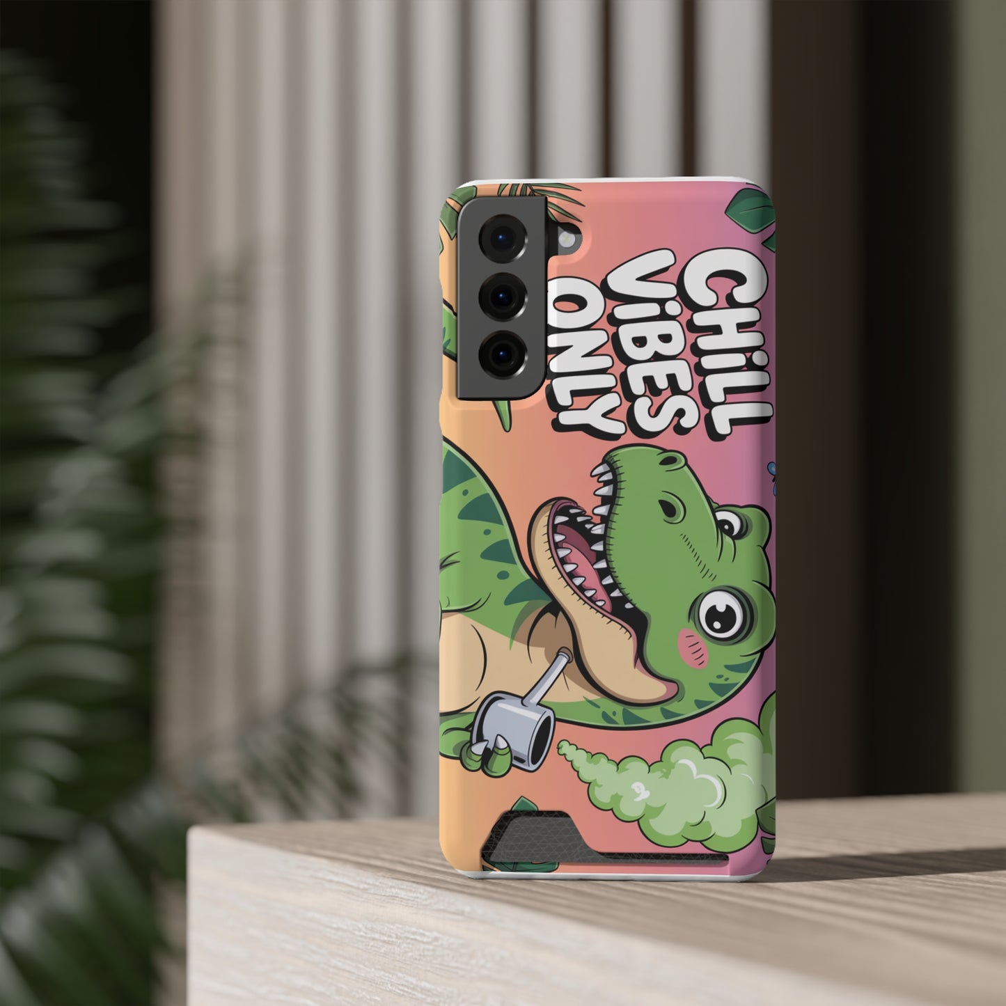 Chill Vibes Phone Case with Card Holder, Fun Dino Design for Teens, Cute Gift, Summer Vibes, Trendy Accessories