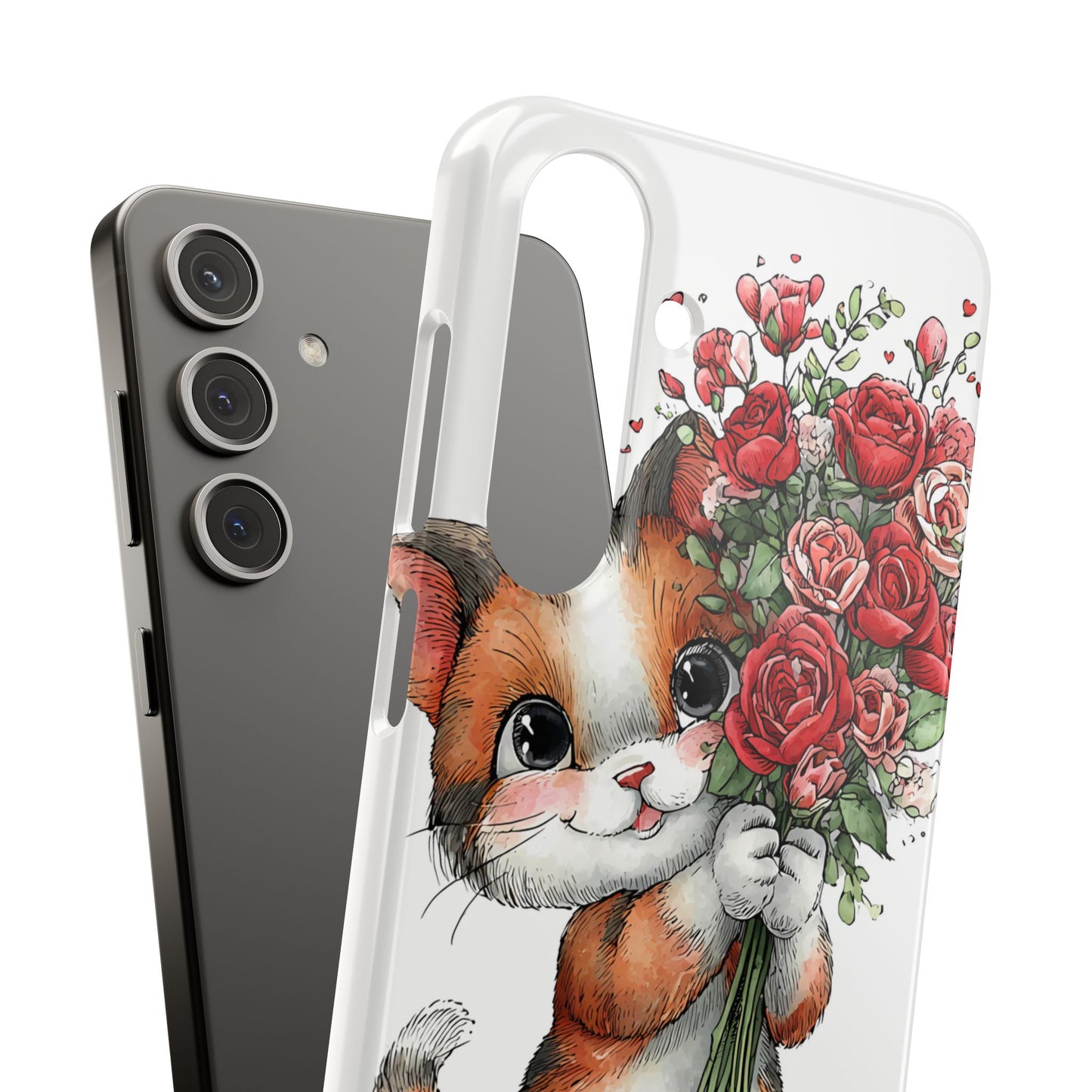 Cute Cat Snap Case with Floral Design, Pet Lovers Gift, Phone Protector for Valentine's Day, Cute Kitty Case, Animal Art Cover