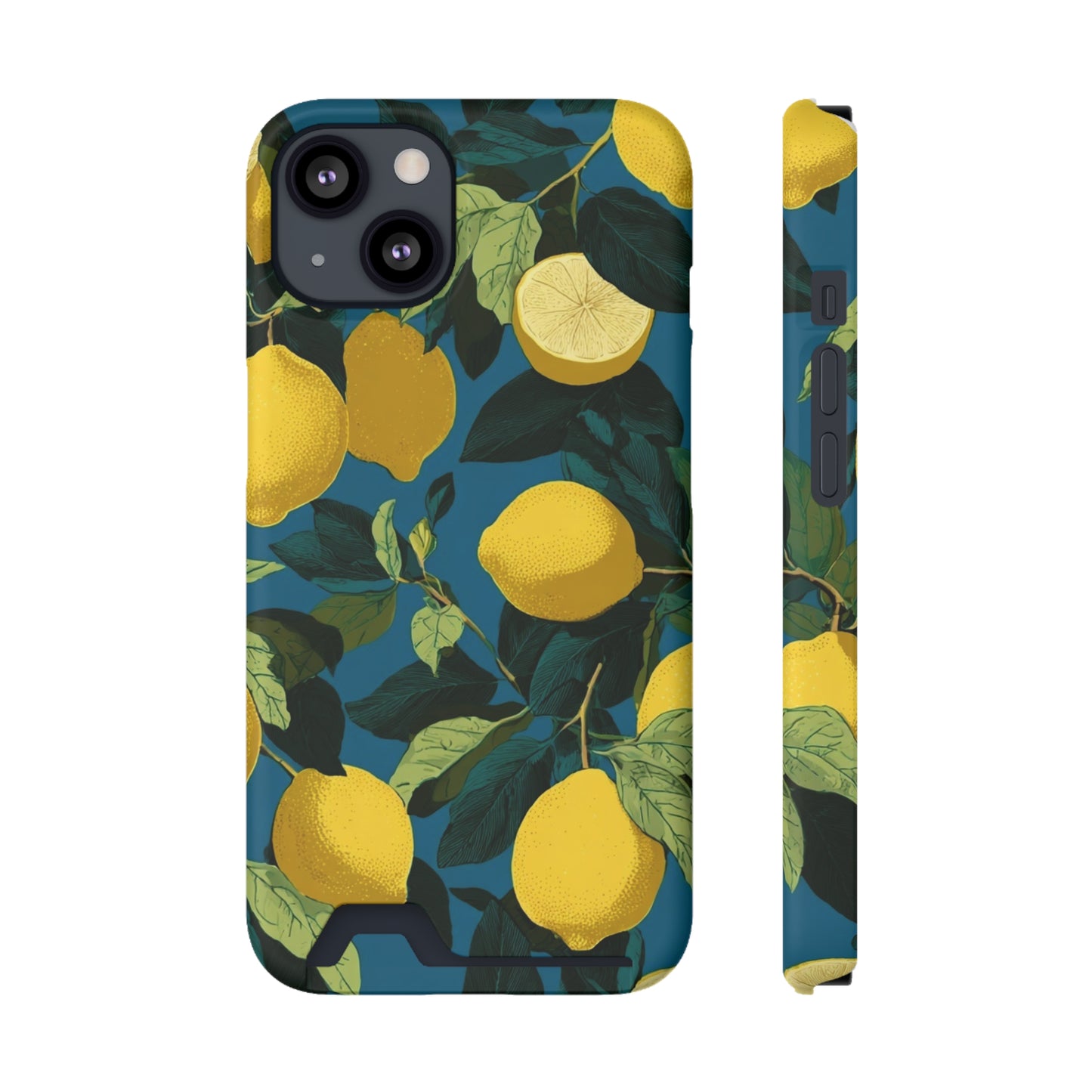 Lemon Print Phone Case with Card Holder, Chic Phone Accessory, Gift for Her, Cell Phone Cover, Summer Vibe, Floral Phone Case