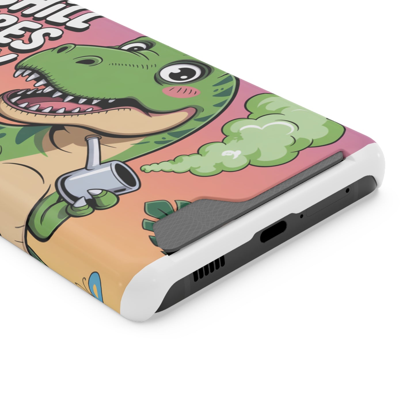 Chill Vibes Phone Case with Card Holder, Fun Dino Design for Teens, Cute Gift, Summer Vibes, Trendy Accessories