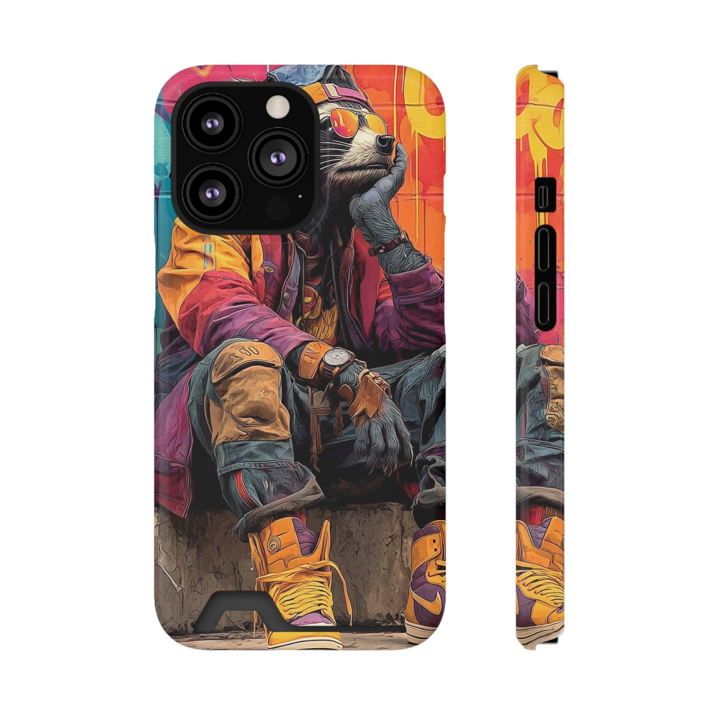 Stylish Phone Case With Card Holder, Trendy Mobile Accessory, Urban Art, Perfect Gift for Teens, Cool Gadget for Everyday Use