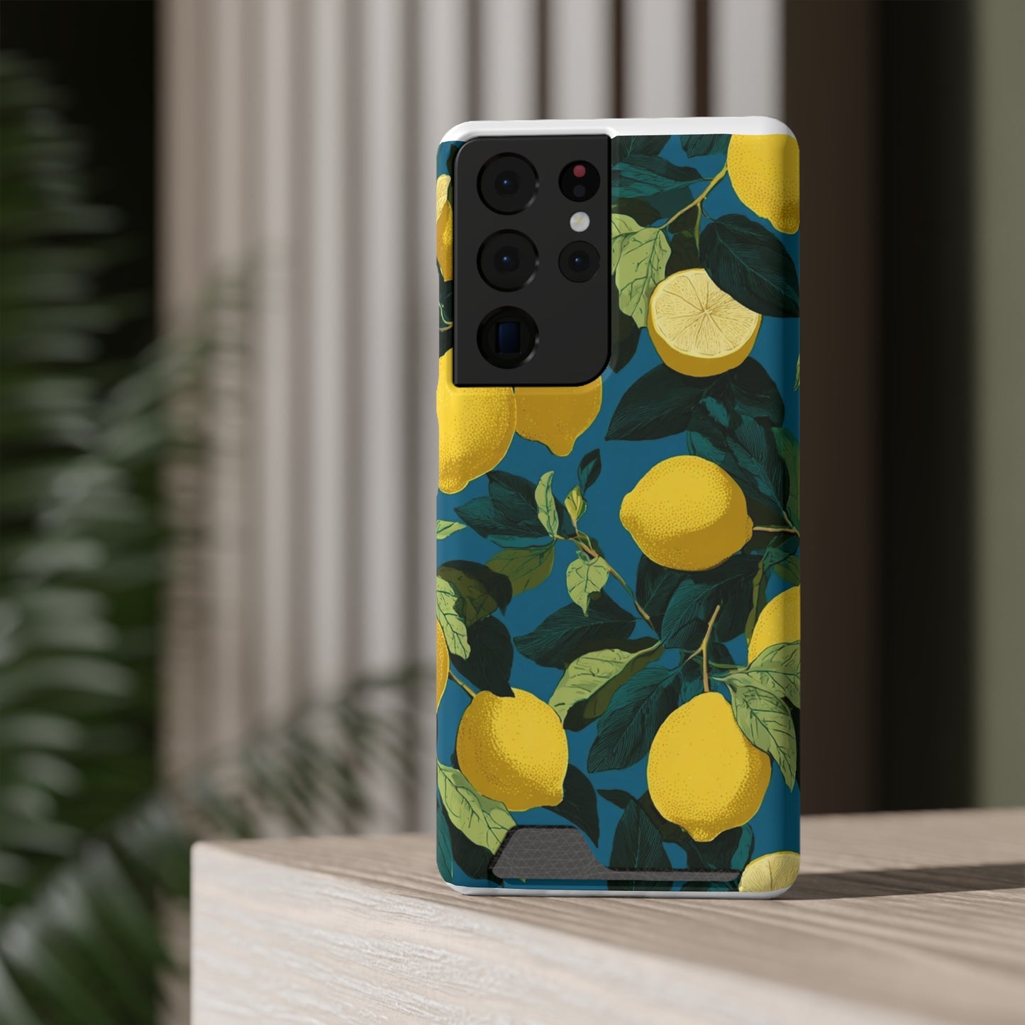 Lemon Print Phone Case with Card Holder, Chic Phone Accessory, Gift for Her, Cell Phone Cover, Summer Vibe, Floral Phone Case