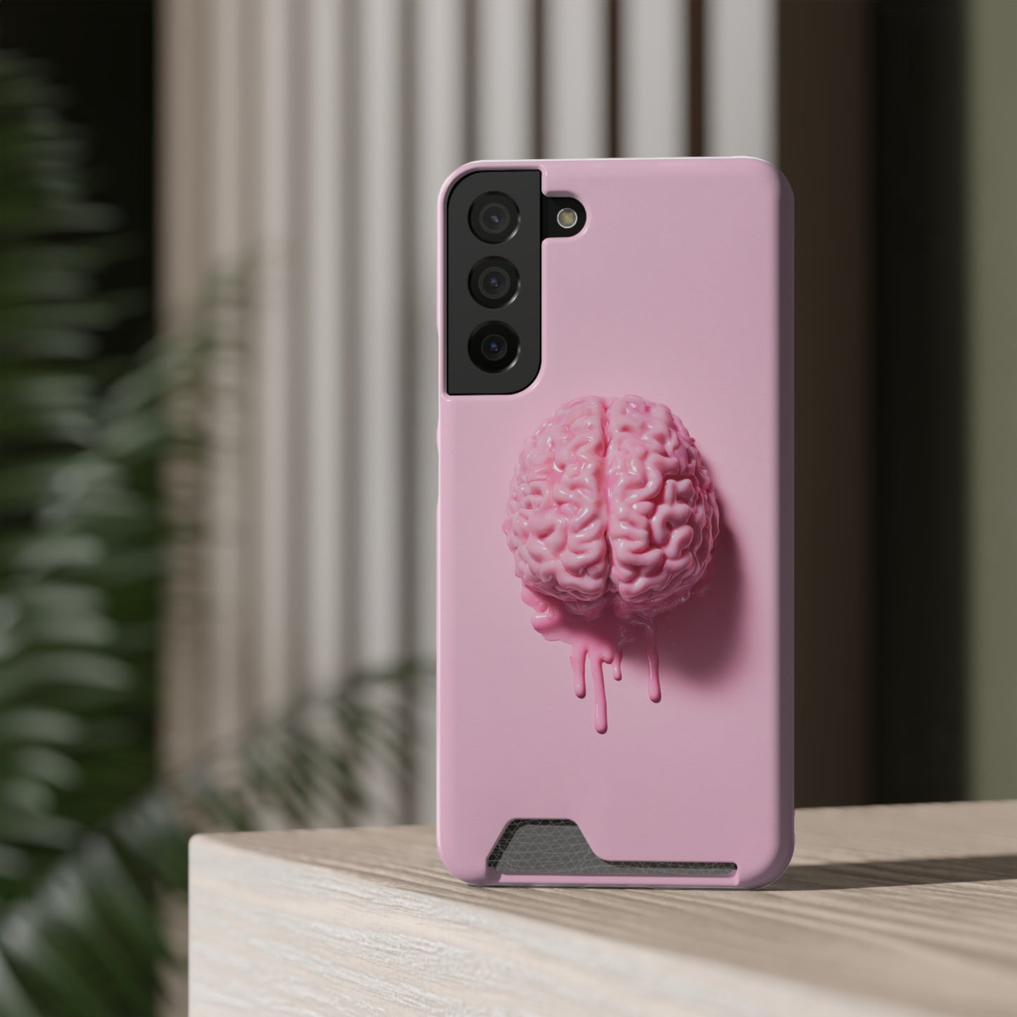 Brain Design Phone Case With Card Holder, Cute Tech Accessory, Unique Gift for Students, Stylish Phone Protection, Valentine's Day, Birthday