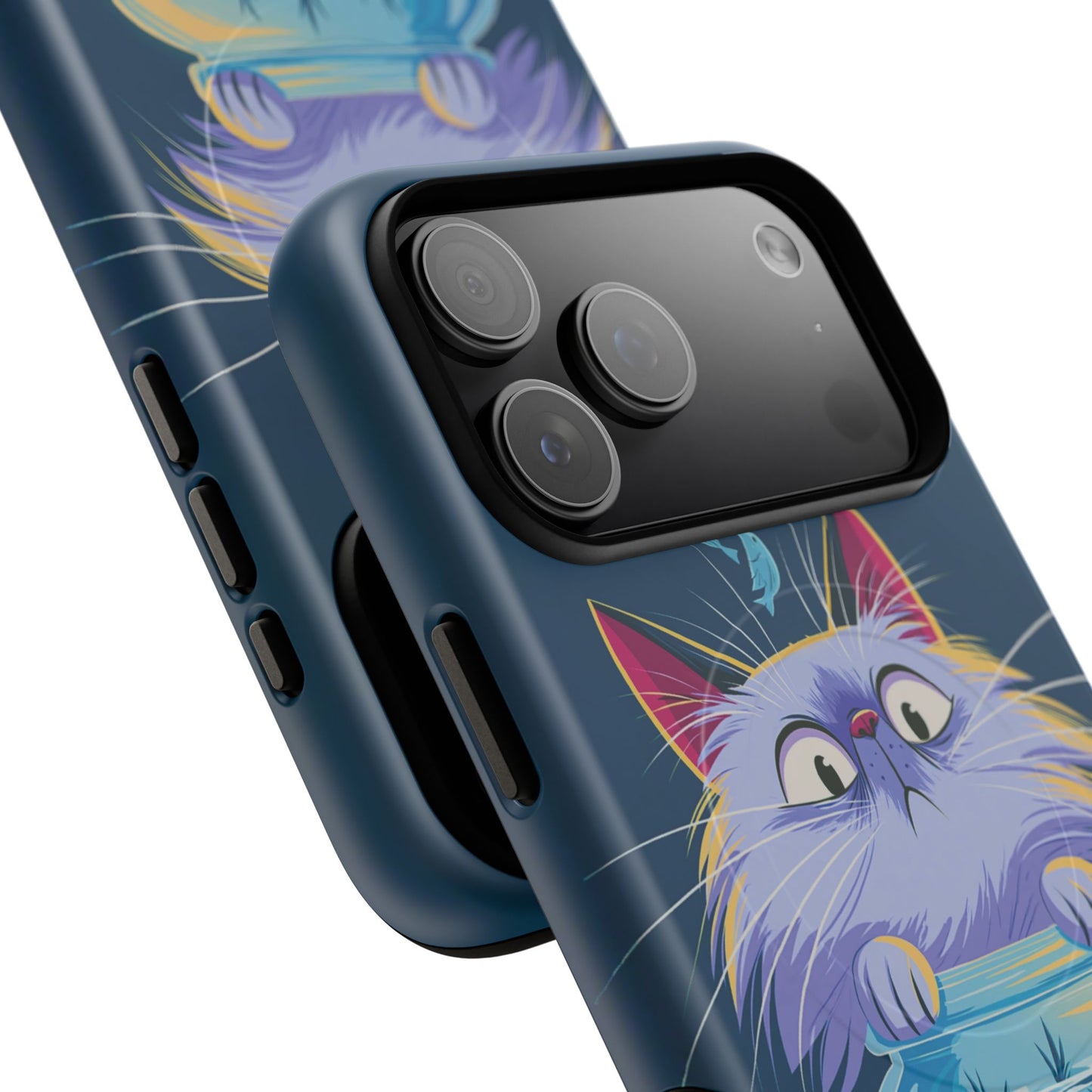Magnetic Tough Phone Case — Playful Cat & Goldfish Illustration