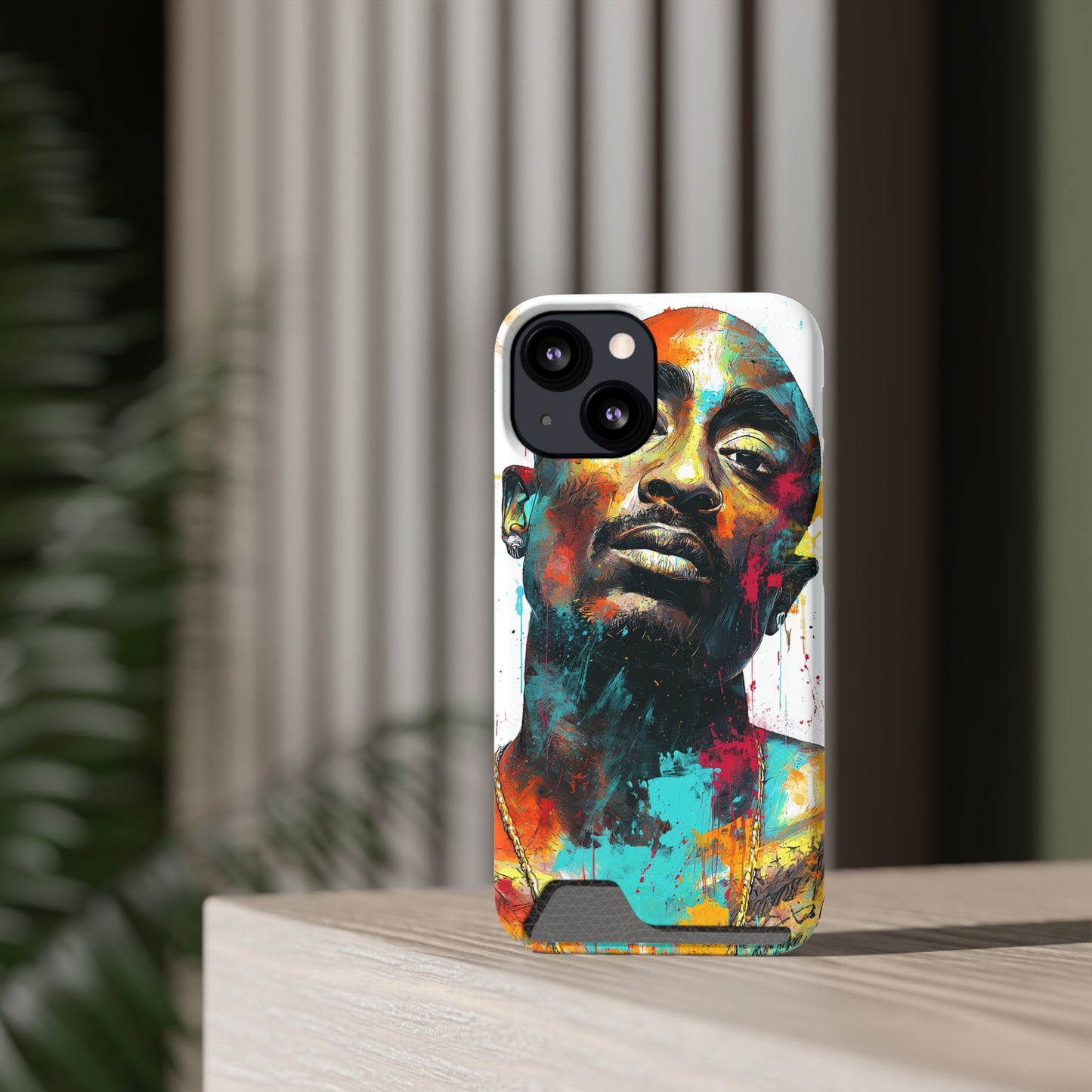 Vibrant Phone Case with Card Holder, Abstract Art Phone Cover, Stylish Smartphone Case, Unique Gift for Music Lovers, Hip-Hop Inspired Case