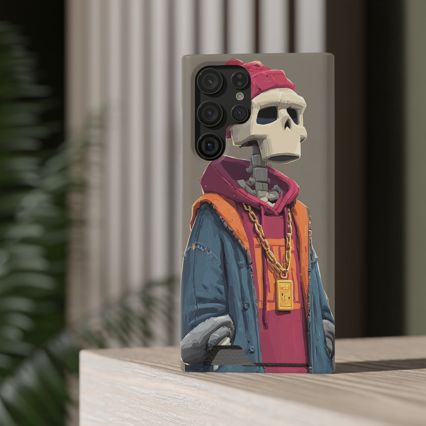 Stylish Skeleton Phone Case with Card Holder, Trendy Skull Case, Unique Gift for Tech Lovers, Halloween Decor, Everyday Use