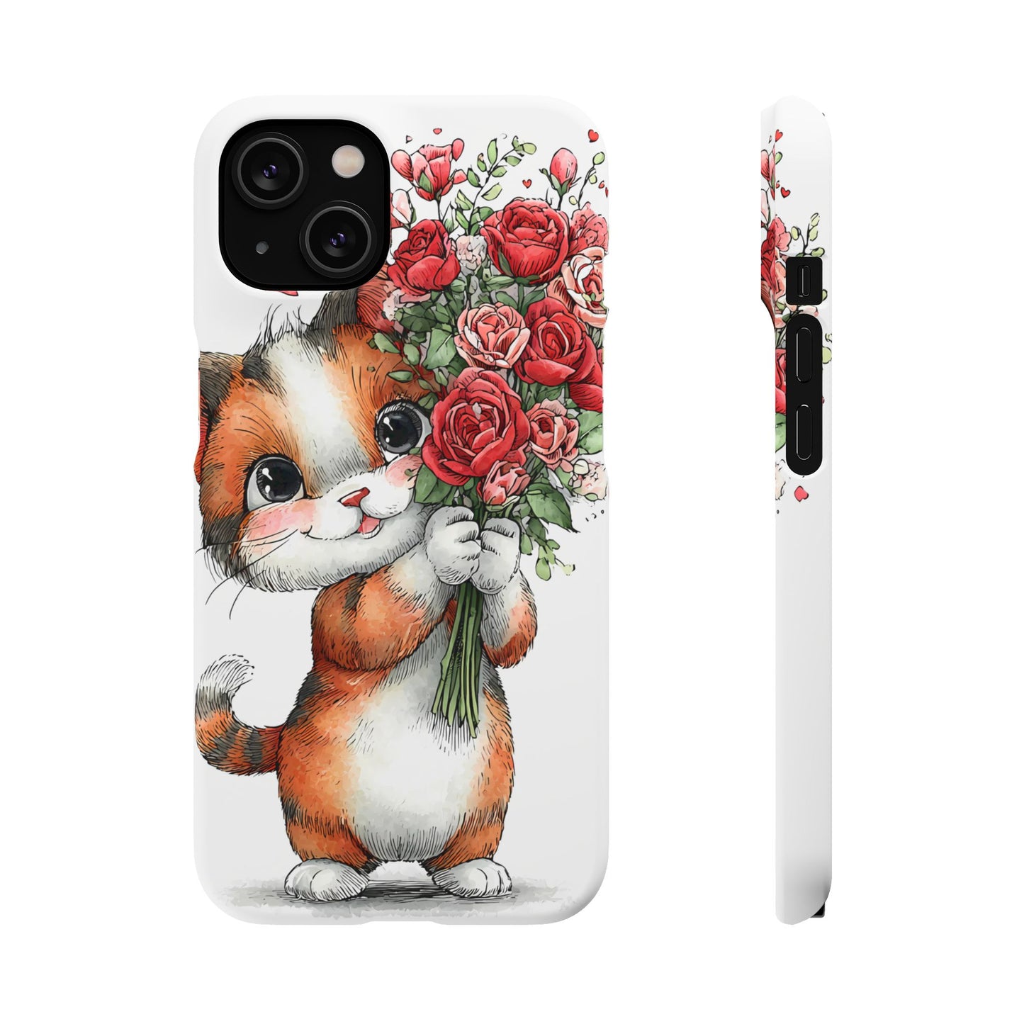 Cute Cat Snap Case with Floral Design, Pet Lovers Gift, Phone Protector for Valentine's Day, Cute Kitty Case, Animal Art Cover