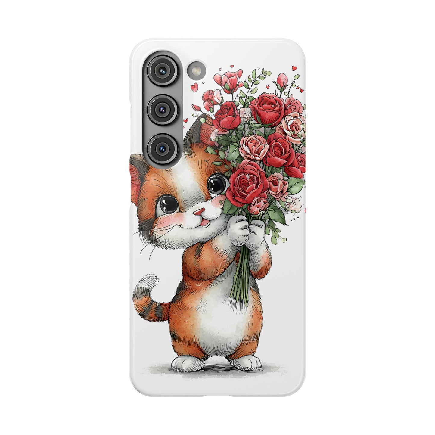 Cute Cat Snap Case with Floral Design, Pet Lovers Gift, Phone Protector for Valentine's Day, Cute Kitty Case, Animal Art Cover