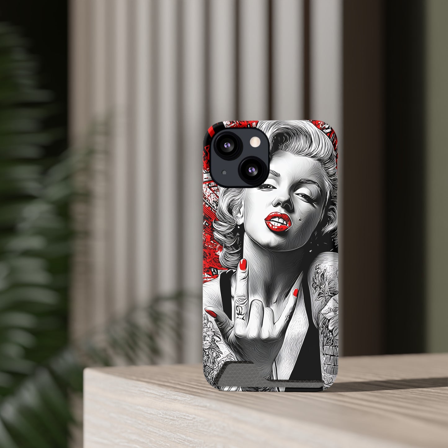 Bold Marilyn Monroe Phone Case with Card Holder, Stylish Phone Cover, Unique Gift for Her, Pop Culture Accessory, Modern Art Decor