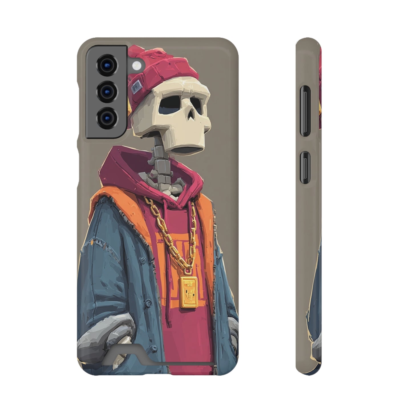 Stylish Skeleton Phone Case with Card Holder, Trendy Skull Case, Unique Gift for Tech Lovers, Halloween Decor, Everyday Use