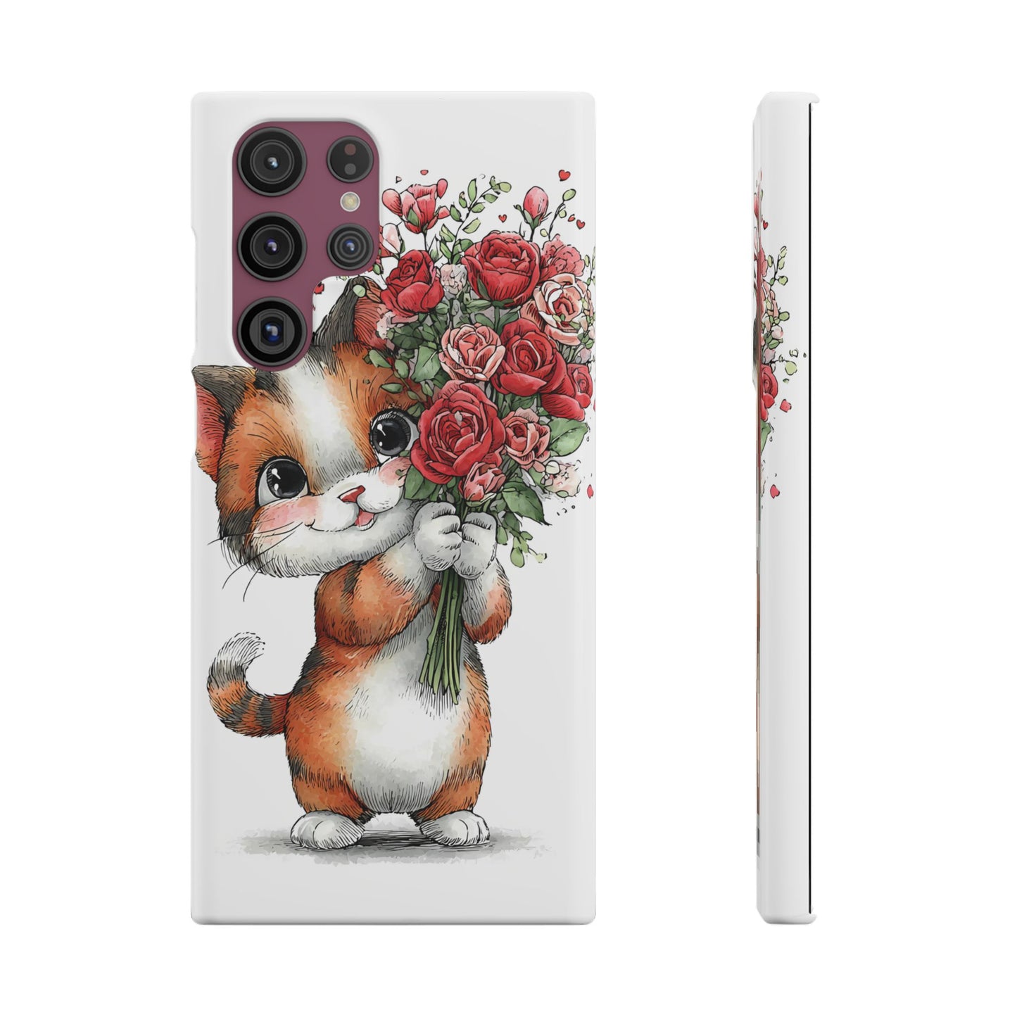 Cute Cat Snap Case with Floral Design, Pet Lovers Gift, Phone Protector for Valentine's Day, Cute Kitty Case, Animal Art Cover
