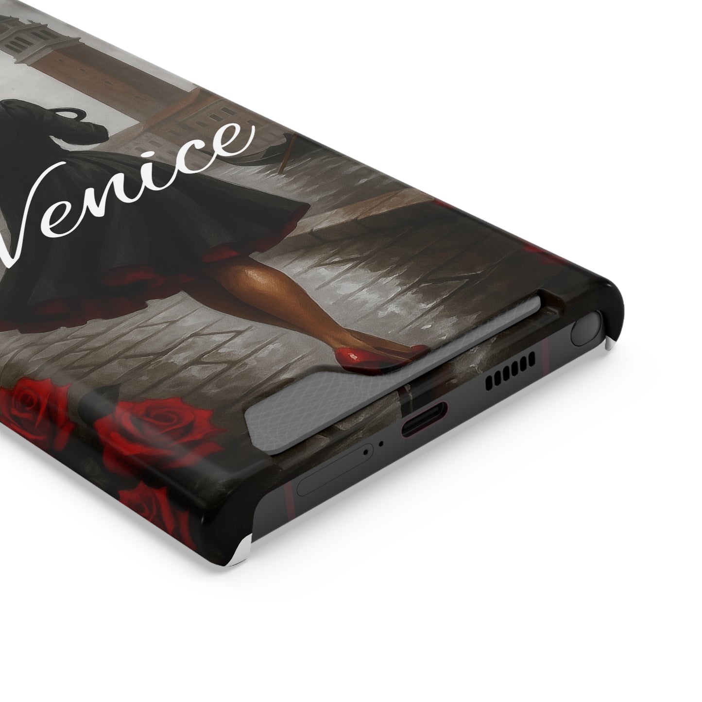 Phone Case With Card Holder, Venice Woman Design, Rainy Day Phone Wallet, Traveler Gift, Italian Art Accessory, Cute Cellphone Cover