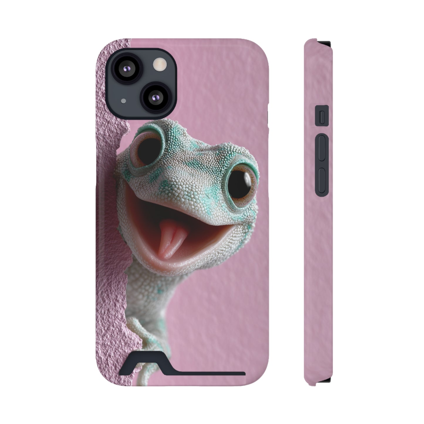 Fun Gecko Phone Case with Card Holder, Cute Cell Phone Accessory, Animal Lover Gift, Party Favor, Unique Phone Cover