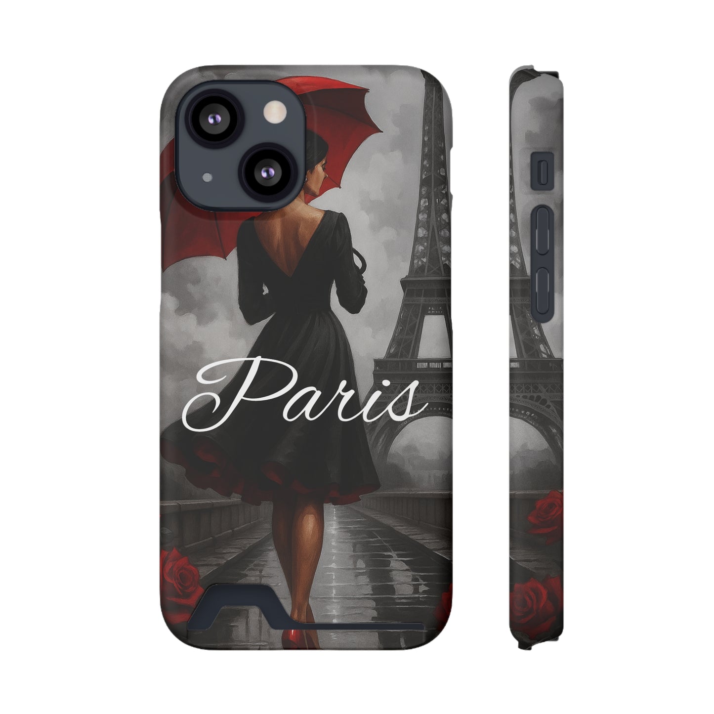 Elegant Parisian Phone Case with Card Holder, Stylish Gift for Travelers, Chic Accessory, Paris-themed, Practical Tech Holder