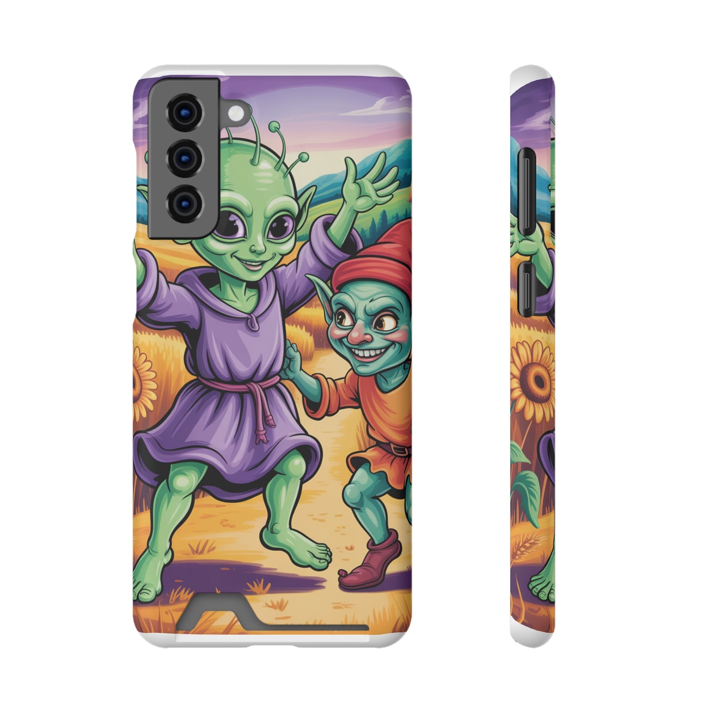 Playful Alien Phone Case with Card Holder | Cute Green Characters | Gift for Kids, Sci-Fi Fanatic, Birthday Fun, Unique Design