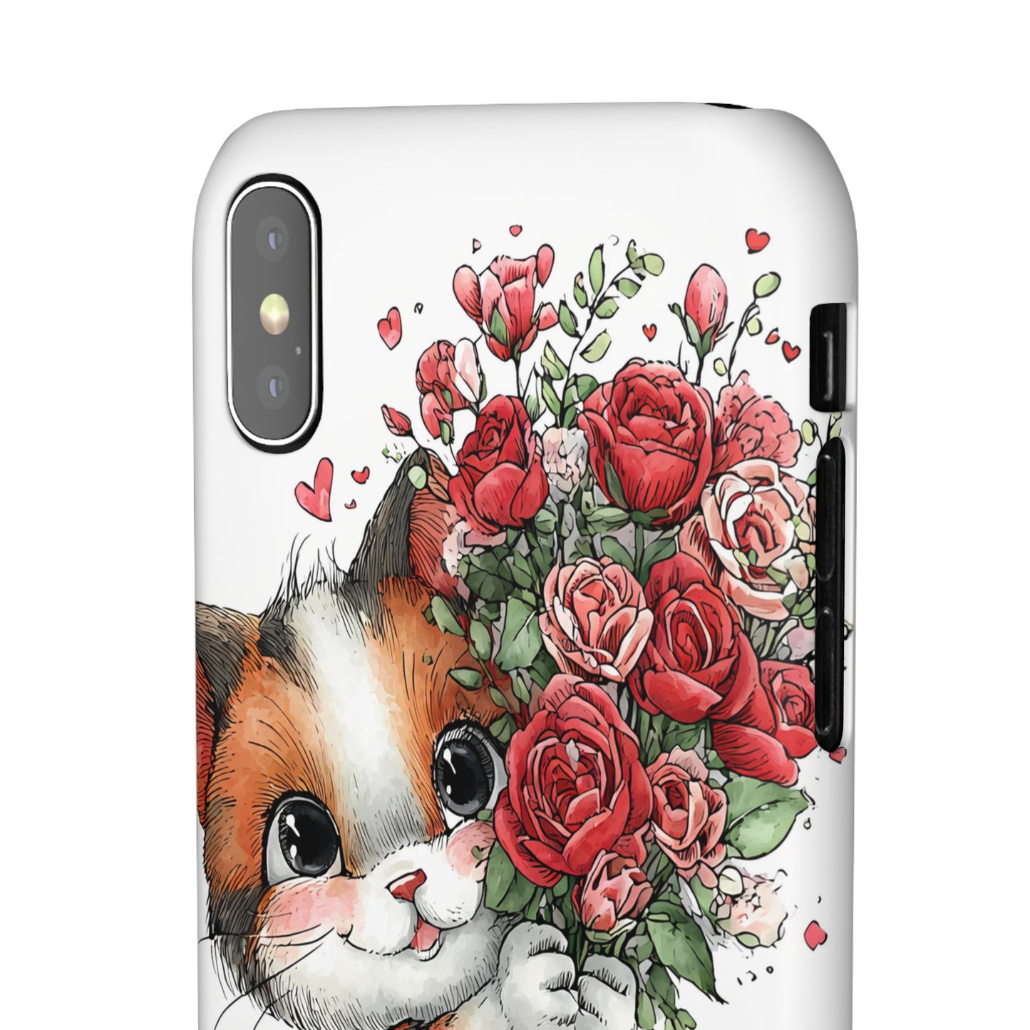 Cute Cat Snap Case with Floral Design, Pet Lovers Gift, Phone Protector for Valentine's Day, Cute Kitty Case, Animal Art Cover