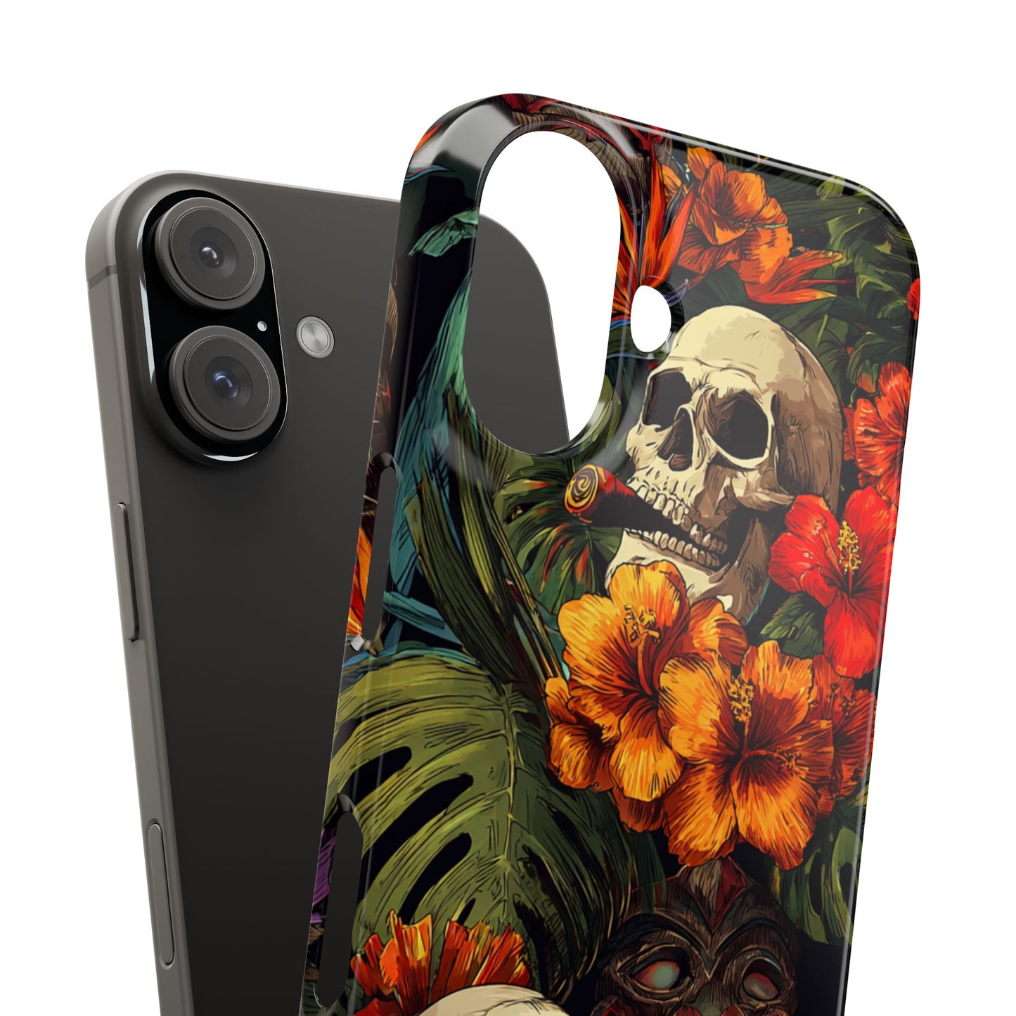 Tropical Skull Phone Case - Vibrant Floral Design, Skull Case for iPhone, Unique Tropical Art, Gift for Beach Lovers, Halloween Decor