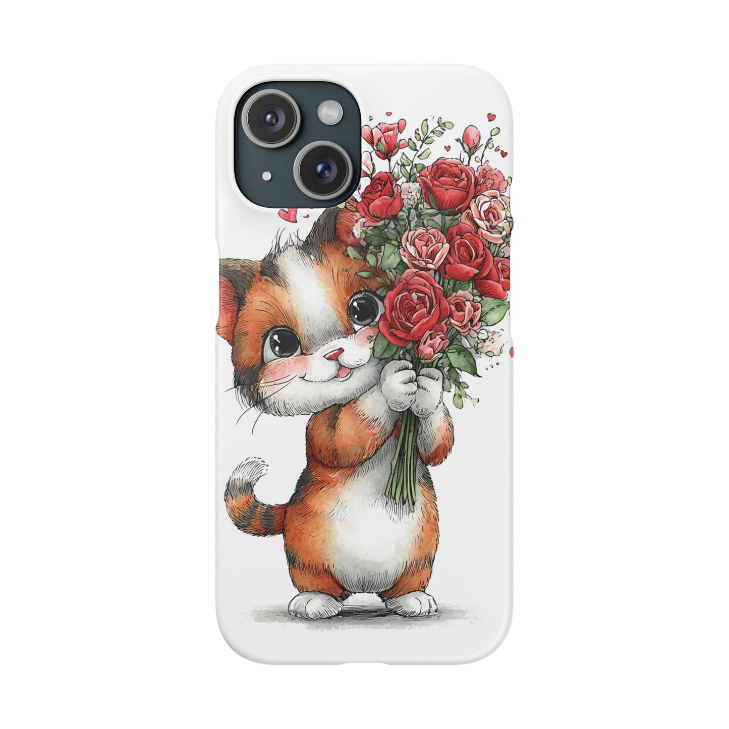 Cute Cat Snap Case with Floral Design, Pet Lovers Gift, Phone Protector for Valentine's Day, Cute Kitty Case, Animal Art Cover