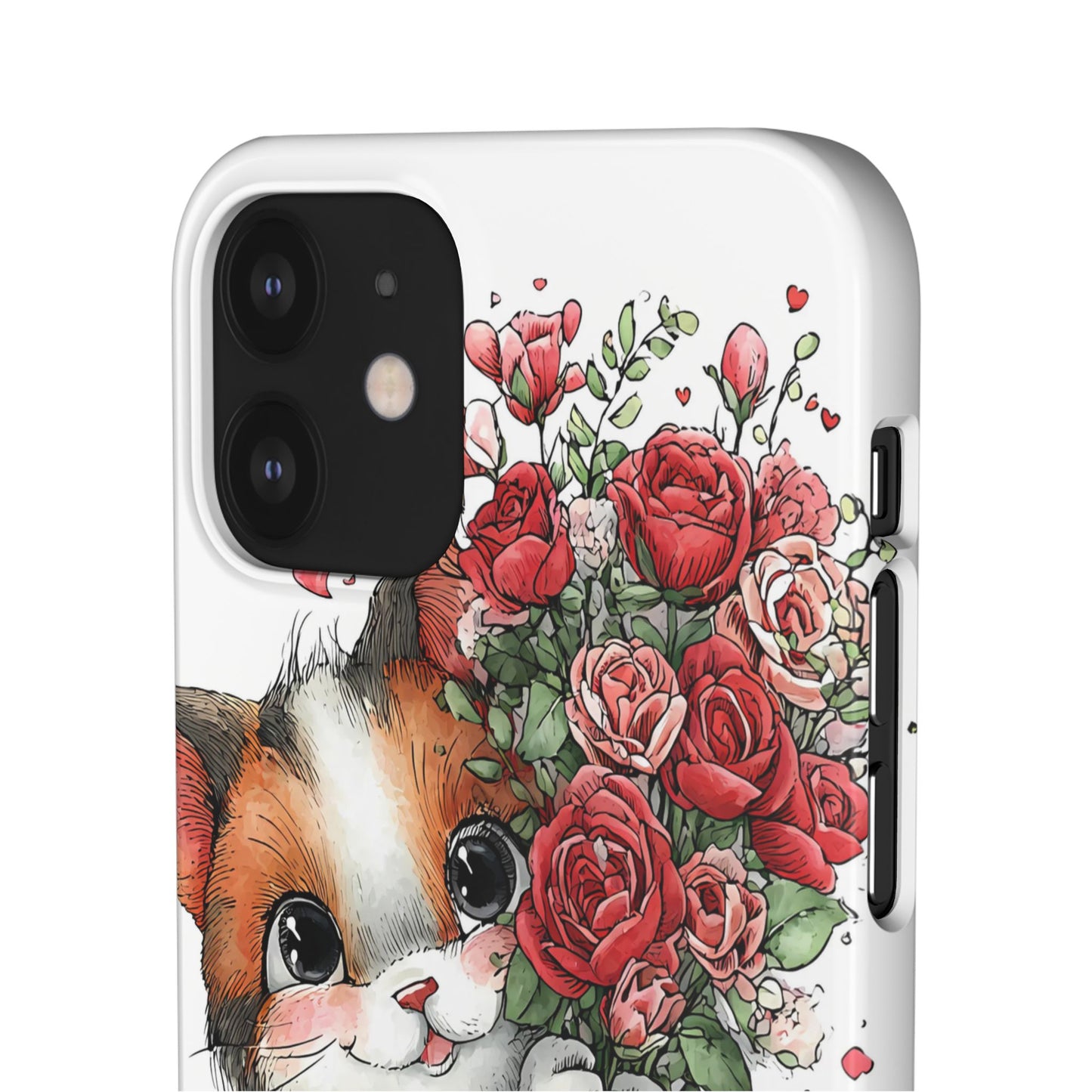 Cute Cat Snap Case with Floral Design, Pet Lovers Gift, Phone Protector for Valentine's Day, Cute Kitty Case, Animal Art Cover