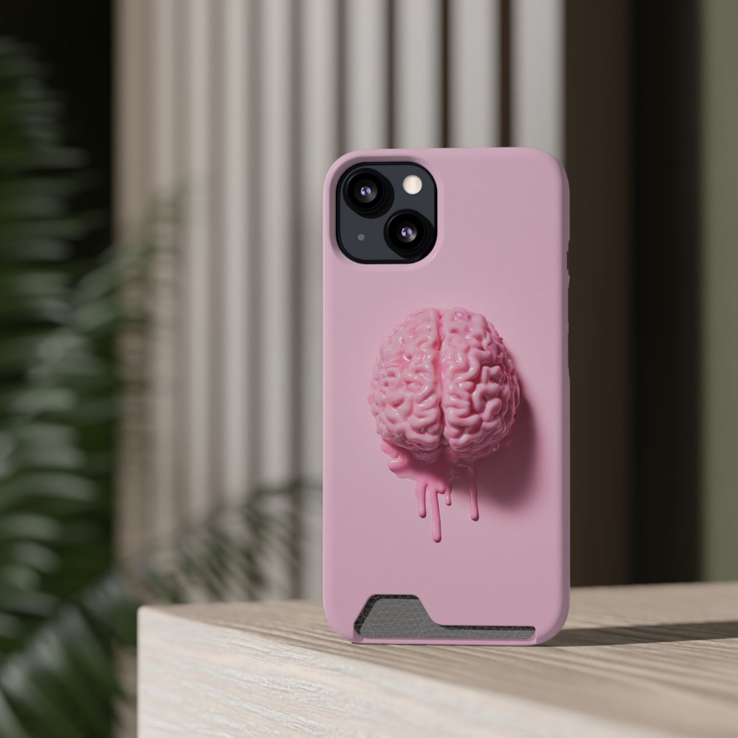 Brain Design Phone Case With Card Holder, Cute Tech Accessory, Unique Gift for Students, Stylish Phone Protection, Valentine's Day, Birthday