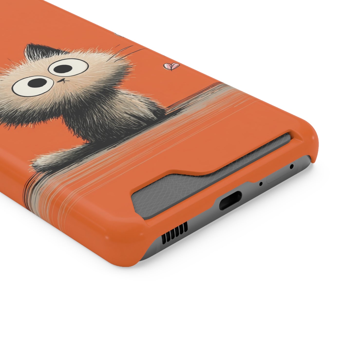 Cute Cat Phone Case with Card Holder, Playful Kitty Design, Pet Lover Gift, Cat Mom Accessory, Fun Birthday Present, Orange Cat Phone Case