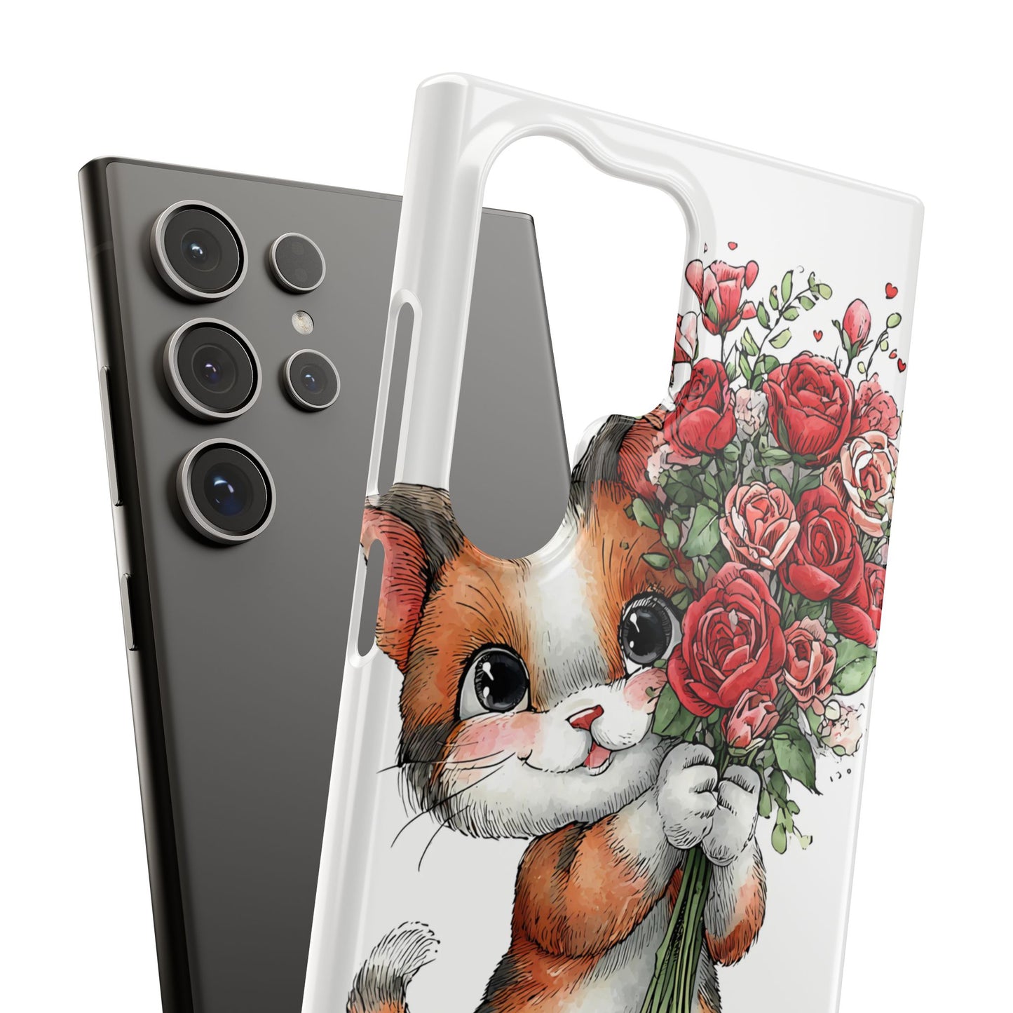 Cute Cat Snap Case with Floral Design, Pet Lovers Gift, Phone Protector for Valentine's Day, Cute Kitty Case, Animal Art Cover