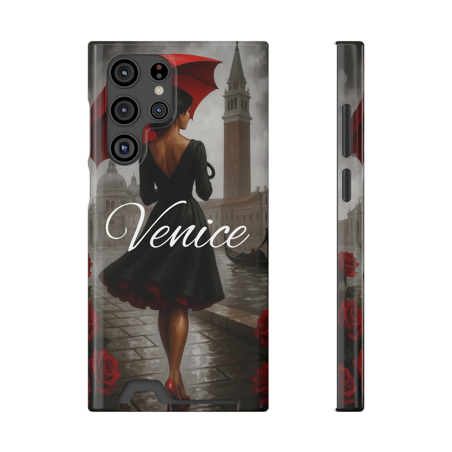 Phone Case With Card Holder, Venice Woman Design, Rainy Day Phone Wallet, Traveler Gift, Italian Art Accessory, Cute Cellphone Cover