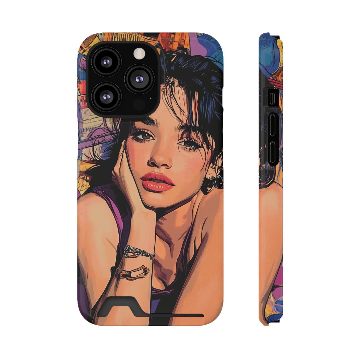Vibrant Phone Case with Card Holder - Artistic Design for Fashion Lovers, Perfect Gift for Birthdays, Holidays, and Everyday Use