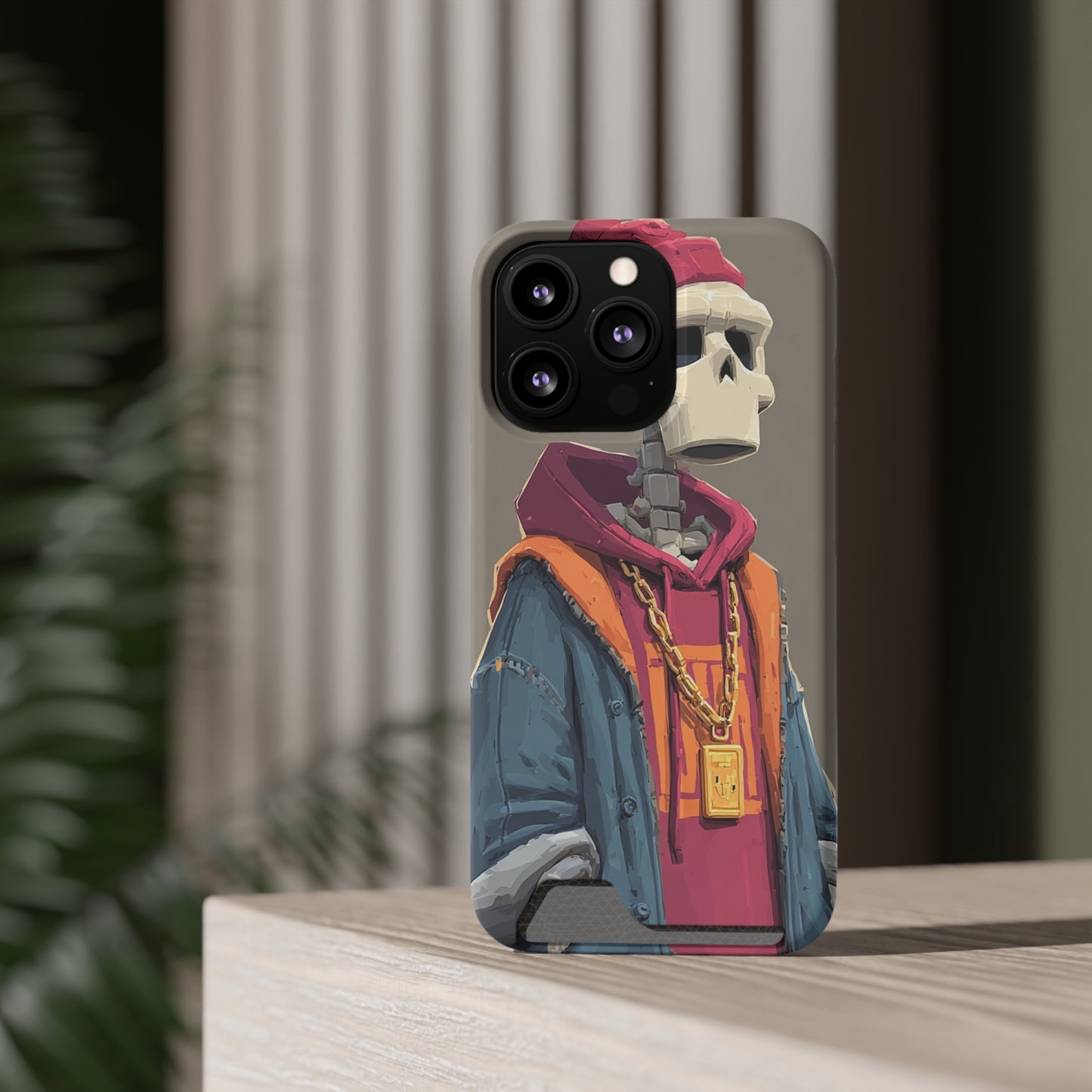 Stylish Skeleton Phone Case with Card Holder, Trendy Skull Case, Unique Gift for Tech Lovers, Halloween Decor, Everyday Use