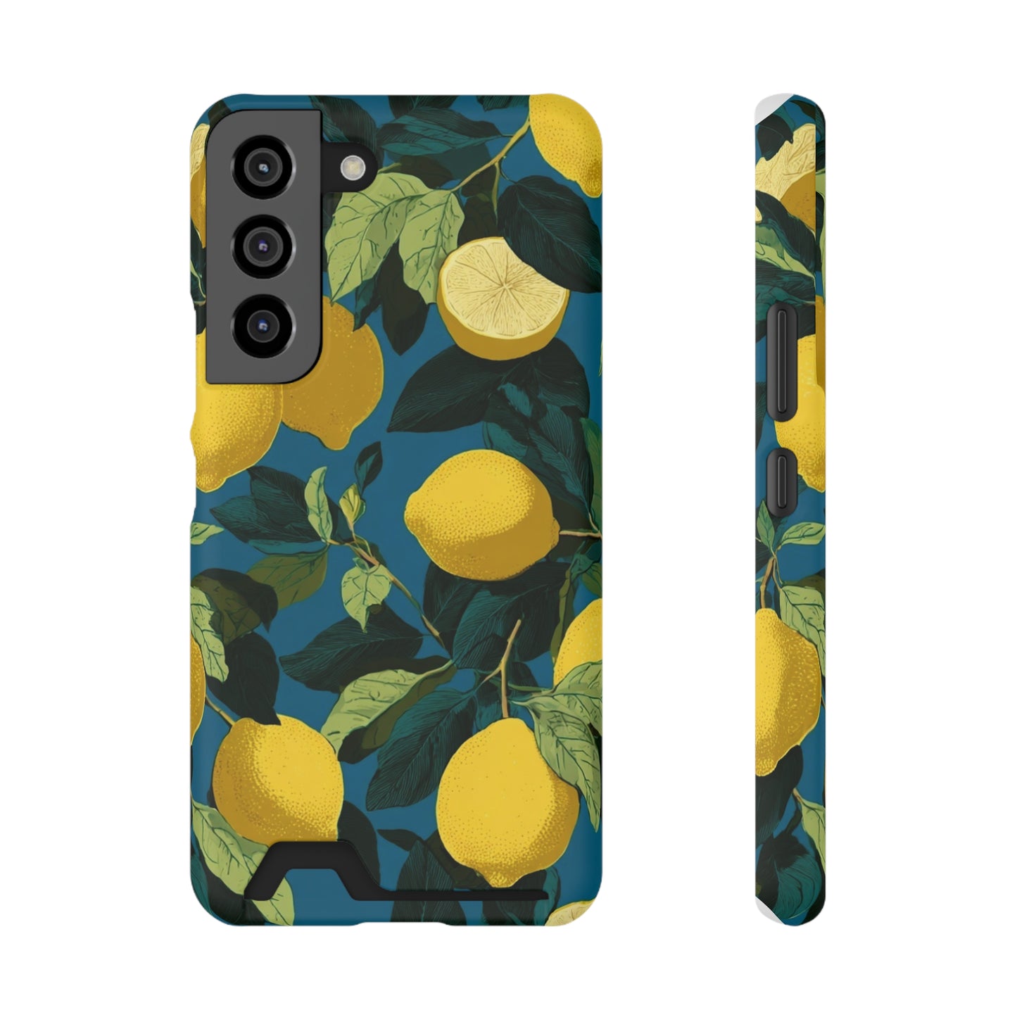 Lemon Print Phone Case with Card Holder, Chic Phone Accessory, Gift for Her, Cell Phone Cover, Summer Vibe, Floral Phone Case