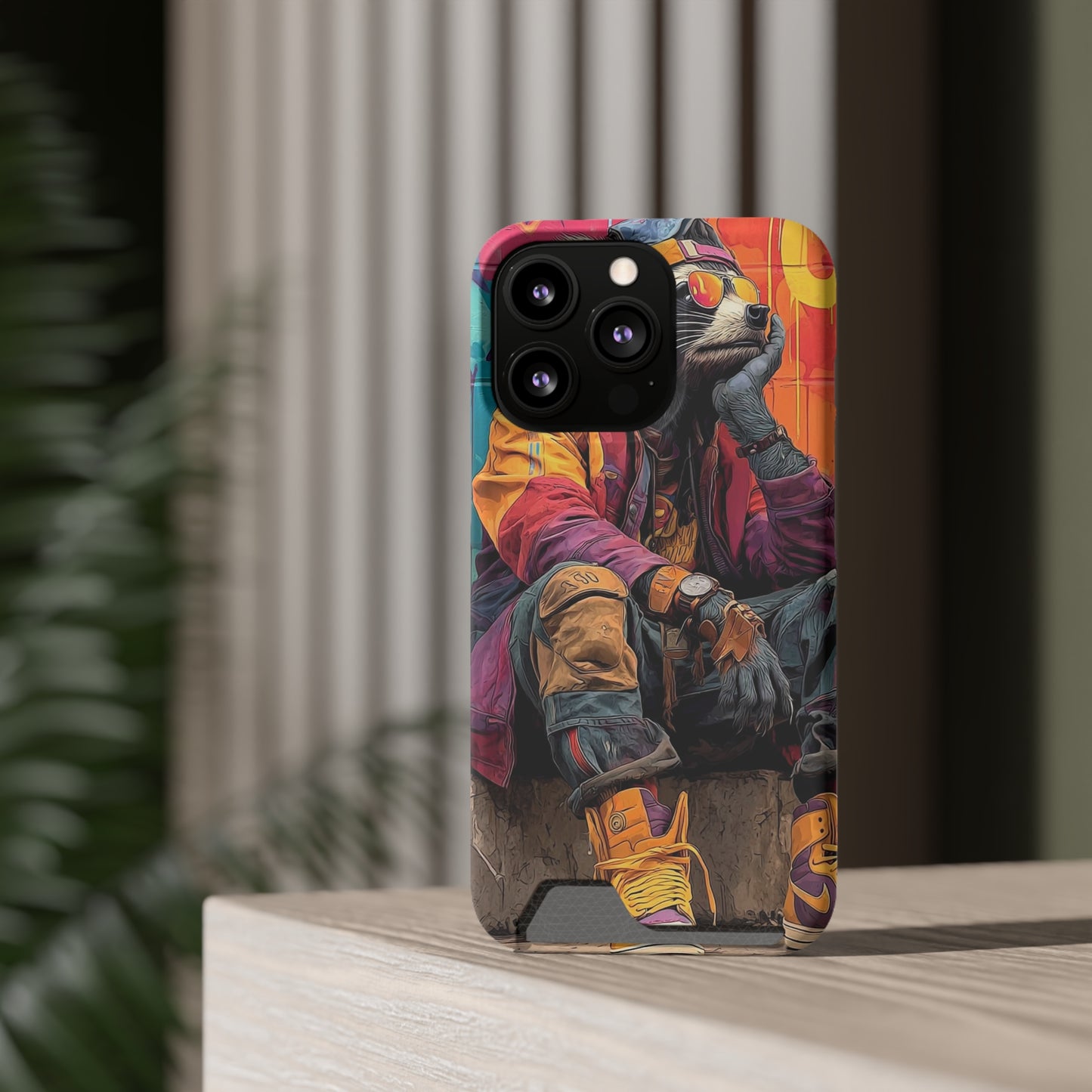 Stylish Phone Case With Card Holder, Trendy Mobile Accessory, Urban Art, Perfect Gift for Teens, Cool Gadget for Everyday Use