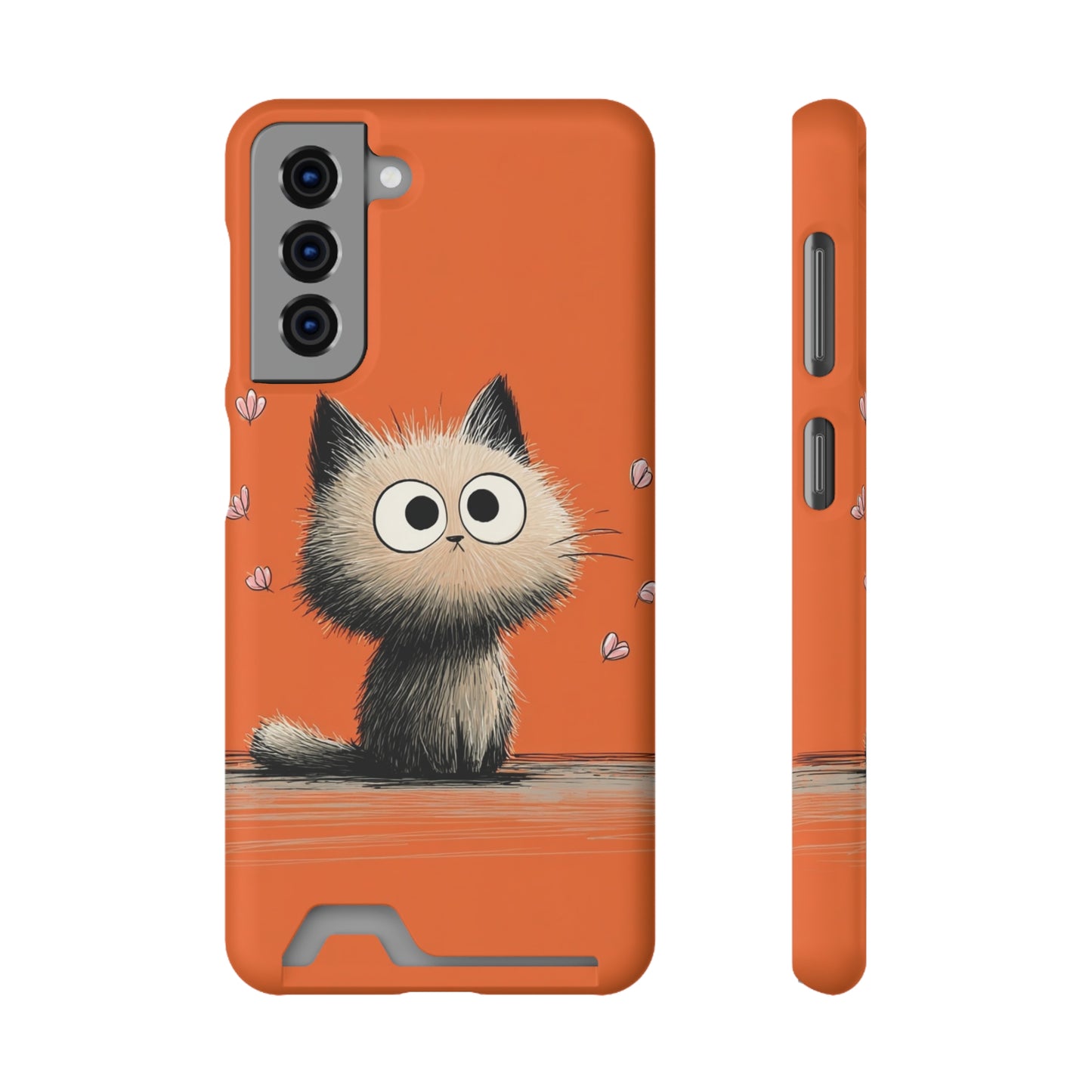 Cute Cat Phone Case with Card Holder, Playful Kitty Design, Pet Lover Gift, Cat Mom Accessory, Fun Birthday Present, Orange Cat Phone Case