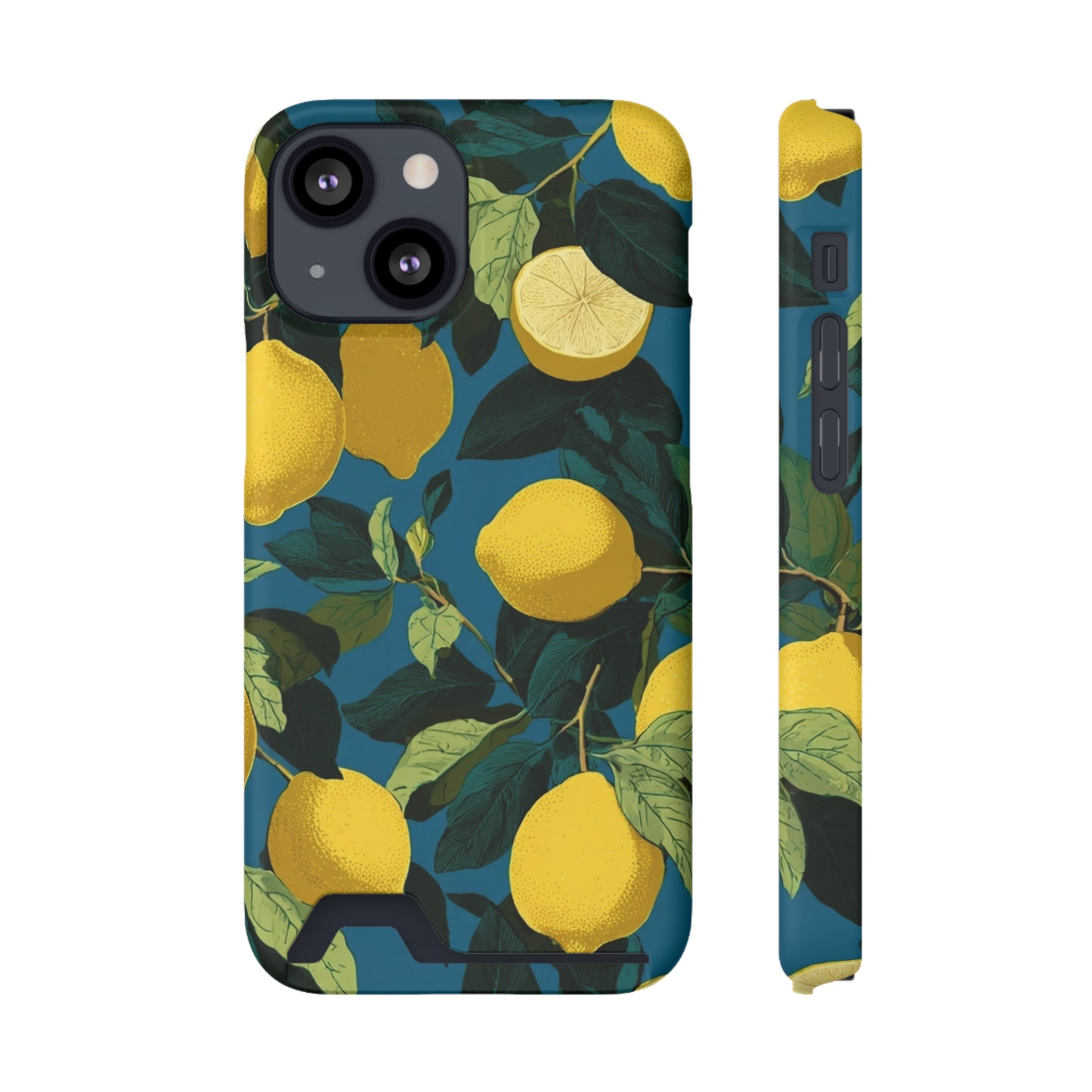 Lemon Print Phone Case with Card Holder, Chic Phone Accessory, Gift for Her, Cell Phone Cover, Summer Vibe, Floral Phone Case
