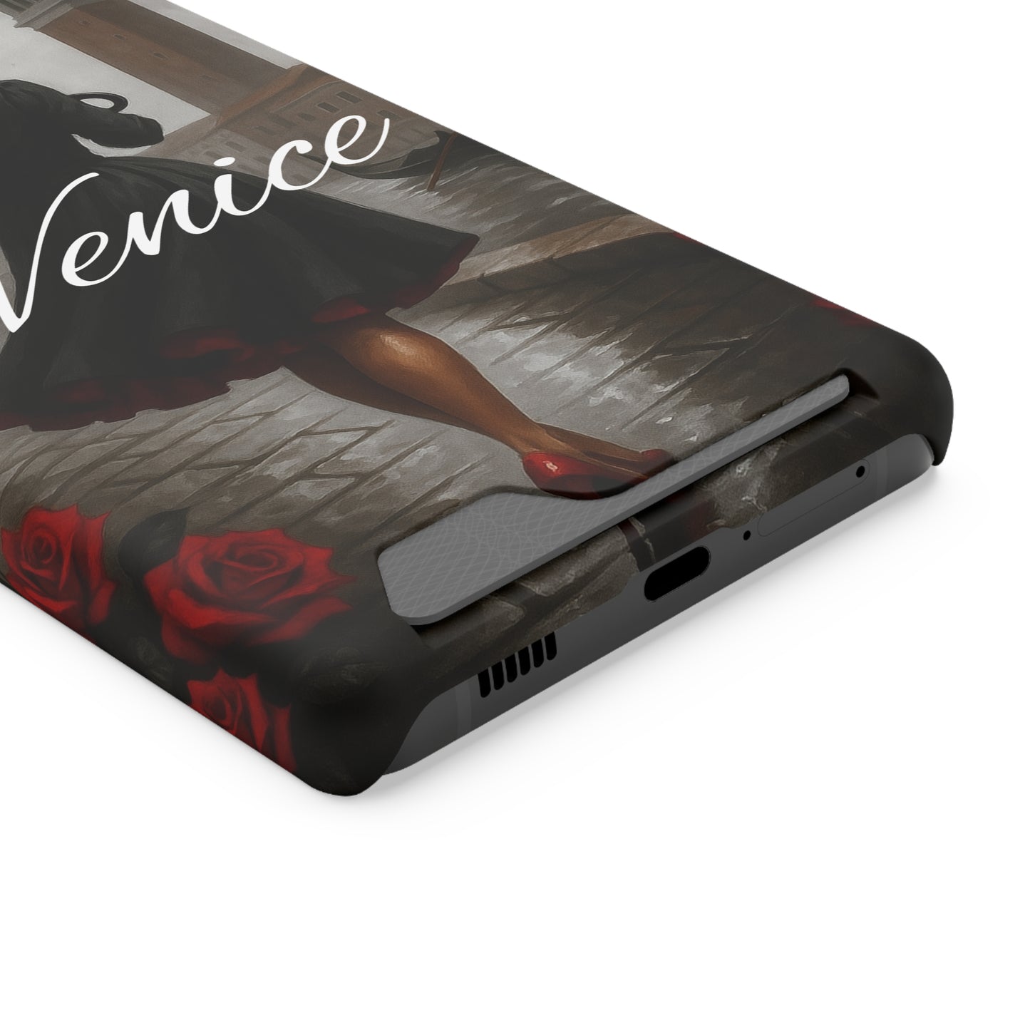 Phone Case With Card Holder, Venice Woman Design, Rainy Day Phone Wallet, Traveler Gift, Italian Art Accessory, Cute Cellphone Cover