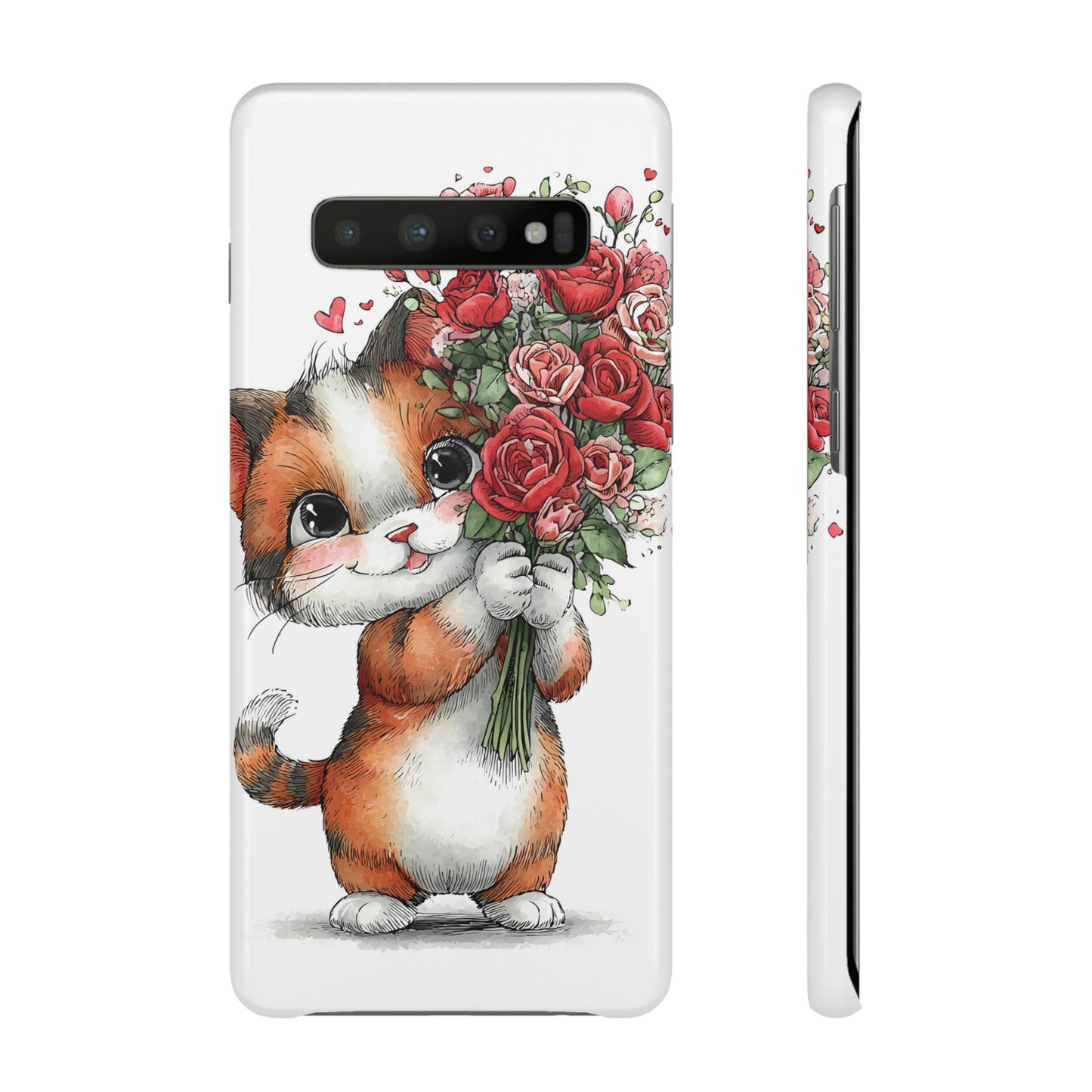 Cute Cat Snap Case with Floral Design, Pet Lovers Gift, Phone Protector for Valentine's Day, Cute Kitty Case, Animal Art Cover