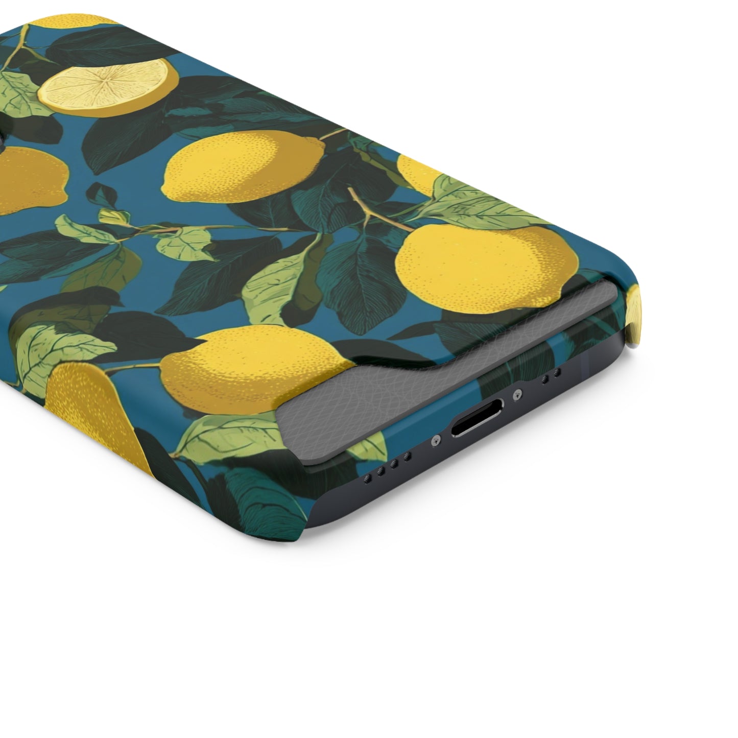 Lemon Print Phone Case with Card Holder, Chic Phone Accessory, Gift for Her, Cell Phone Cover, Summer Vibe, Floral Phone Case