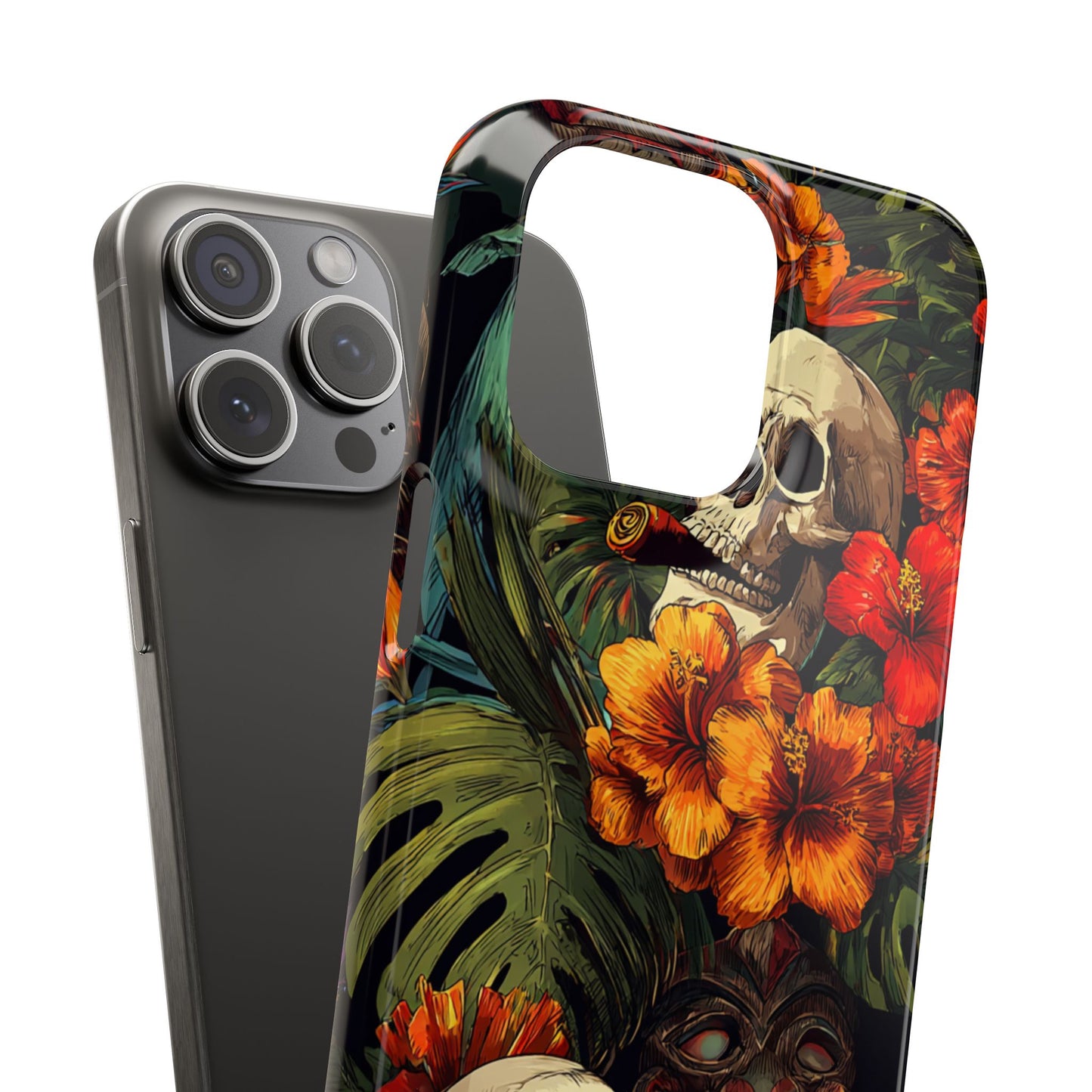 Tropical Skull Phone Case - Vibrant Floral Design, Skull Case for iPhone, Unique Tropical Art, Gift for Beach Lovers, Halloween Decor