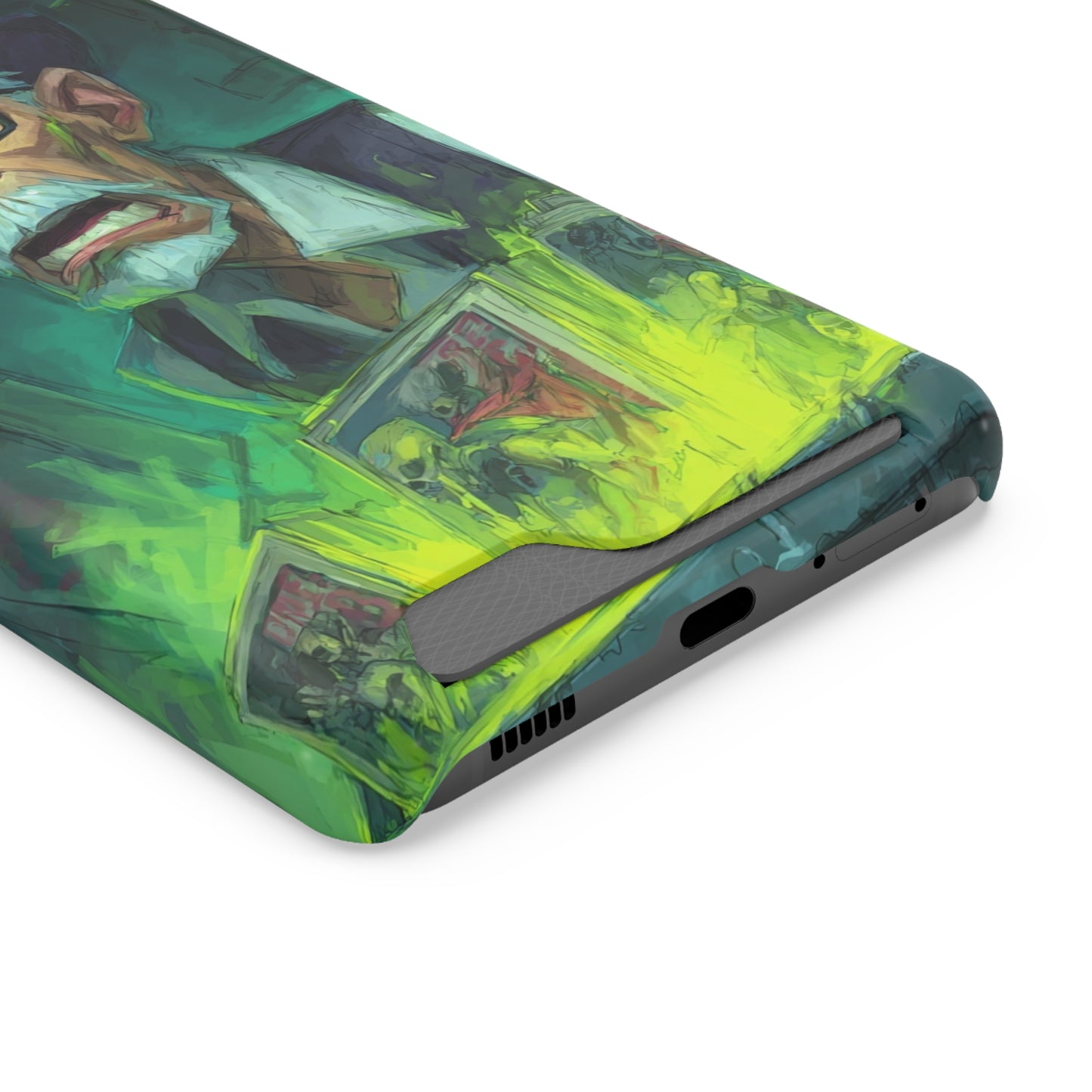 Spooky Illustrated Phone Case with Card Holder, Halloween Accessory, Unique Gift for Horror Fans, Stylish Phone Cover, Functional & Fun