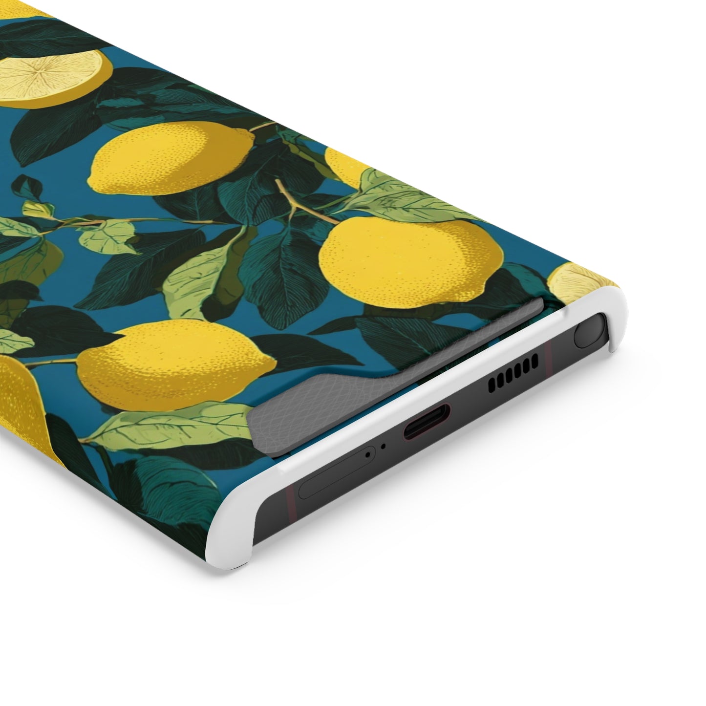 Lemon Print Phone Case with Card Holder, Chic Phone Accessory, Gift for Her, Cell Phone Cover, Summer Vibe, Floral Phone Case