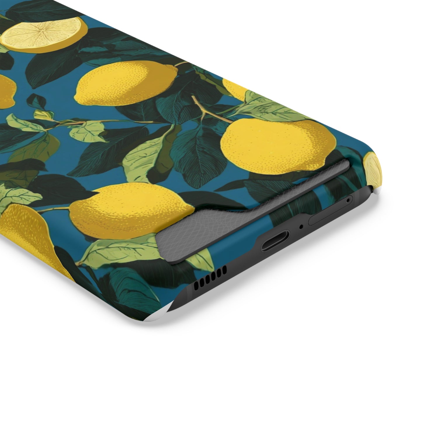 Lemon Print Phone Case with Card Holder, Chic Phone Accessory, Gift for Her, Cell Phone Cover, Summer Vibe, Floral Phone Case