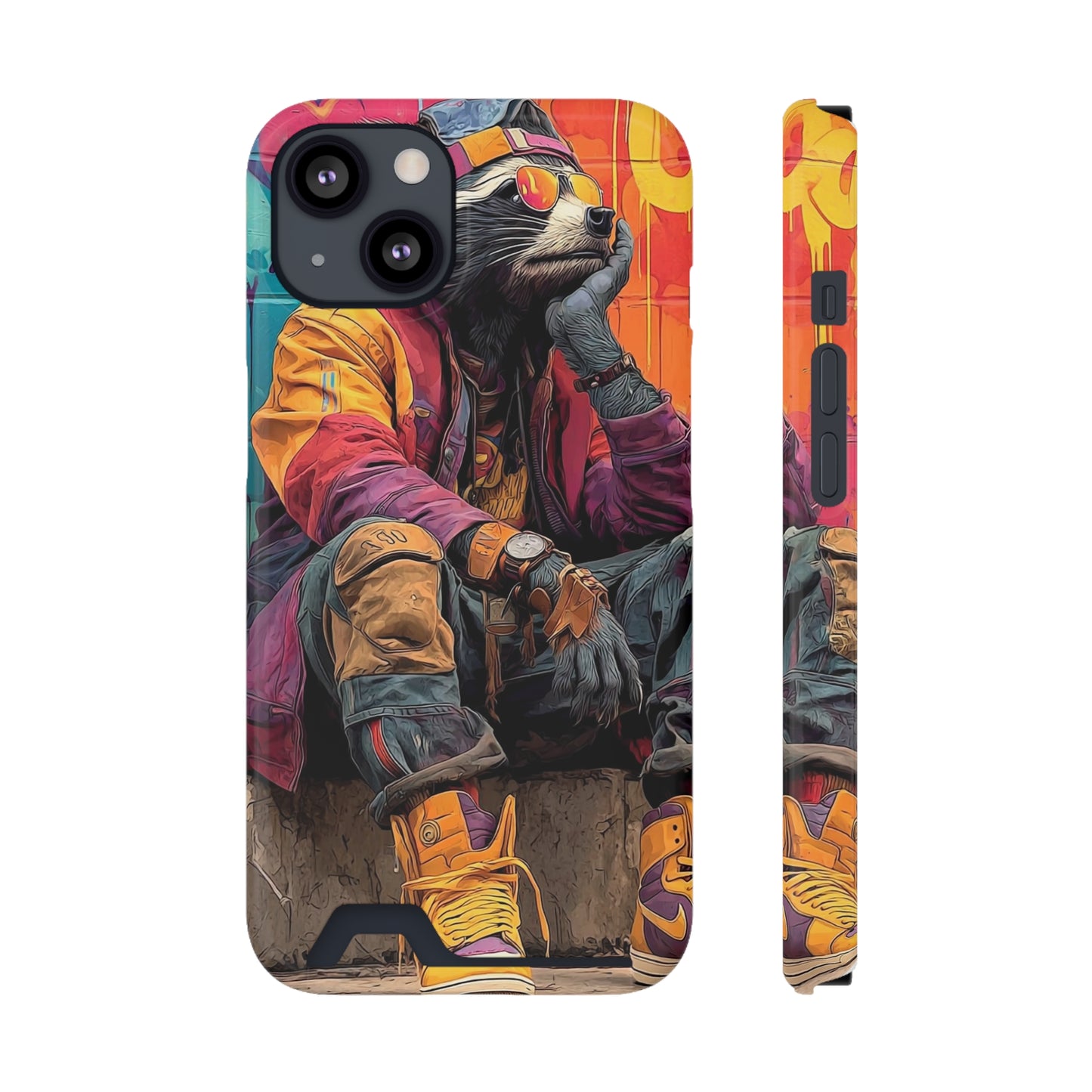 Stylish Phone Case With Card Holder, Trendy Mobile Accessory, Urban Art, Perfect Gift for Teens, Cool Gadget for Everyday Use