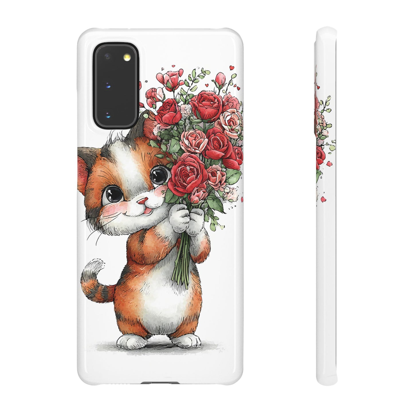 Cute Cat Snap Case with Floral Design, Pet Lovers Gift, Phone Protector for Valentine's Day, Cute Kitty Case, Animal Art Cover
